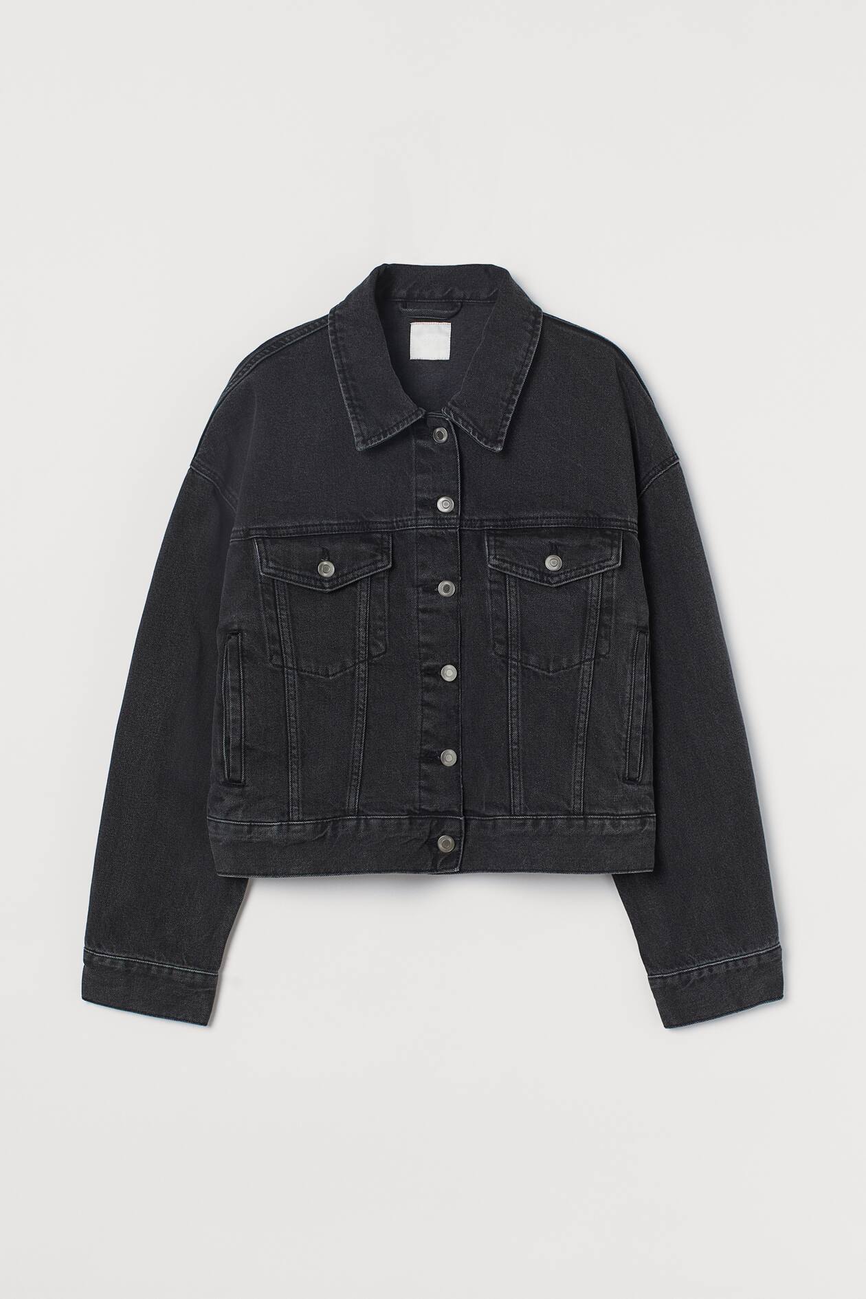 Boxy Denim Jacket - Long sleeve - Short - Black - Ladies | H&M US