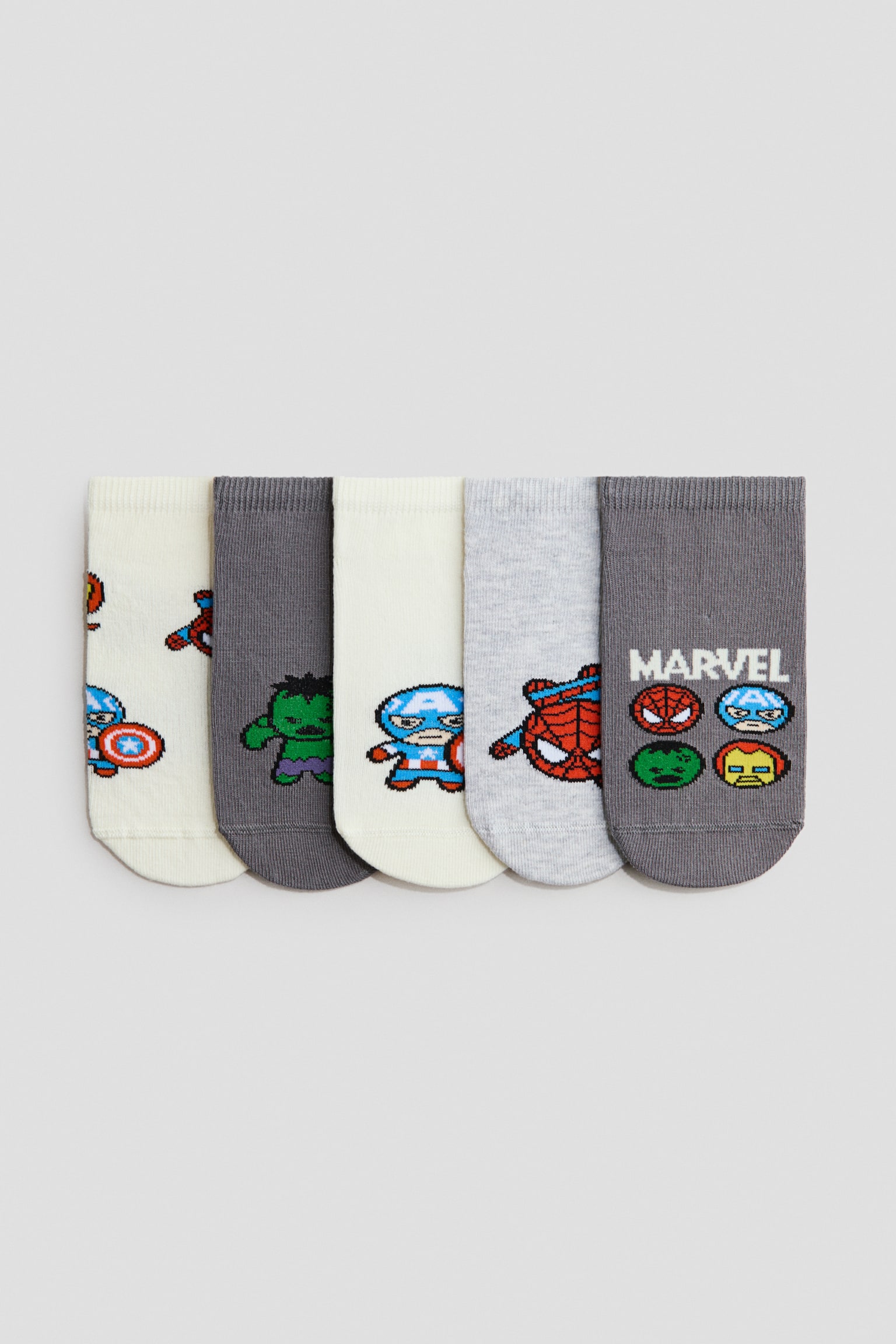 Lot de 5 paires de chaussettes invisibles - Gris foncé/Marvel Comics/Blanc/Mickey