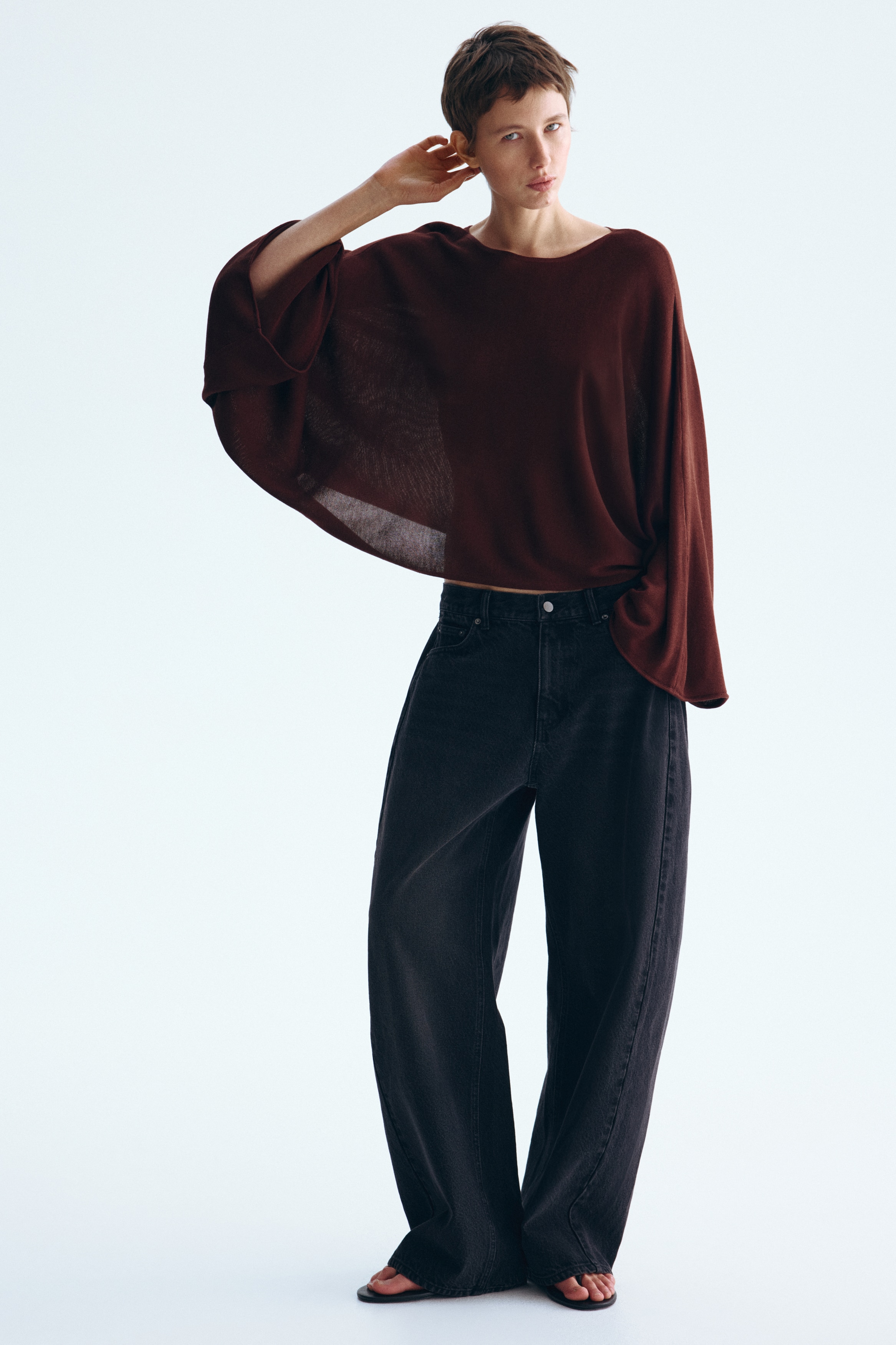 Predimenzionisana bluza - Tamnosmeđa/Tamnosivi lapor