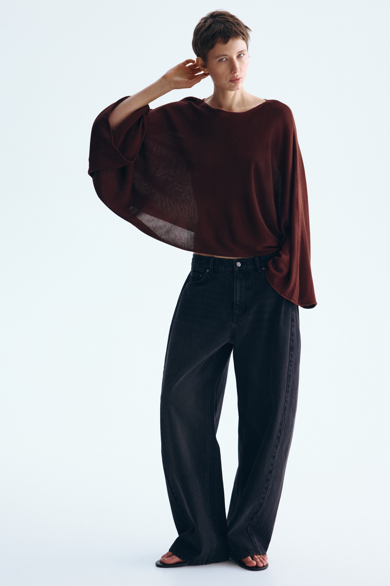 Oversized top - Dark brown/Dark grey marl - 1
