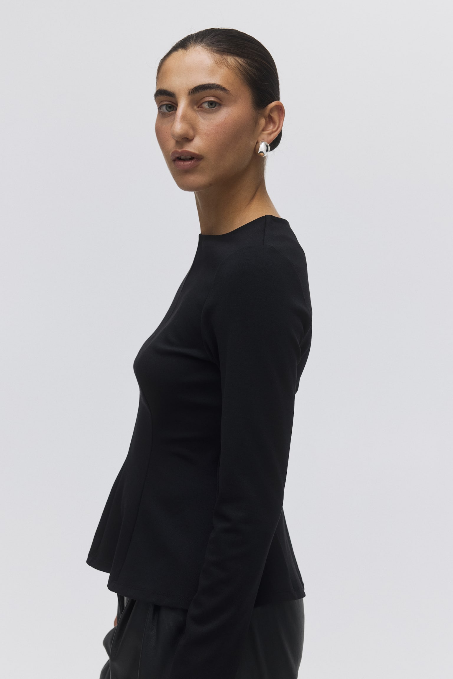 Jersey peplum top - Black/Red/Dark grey - 3