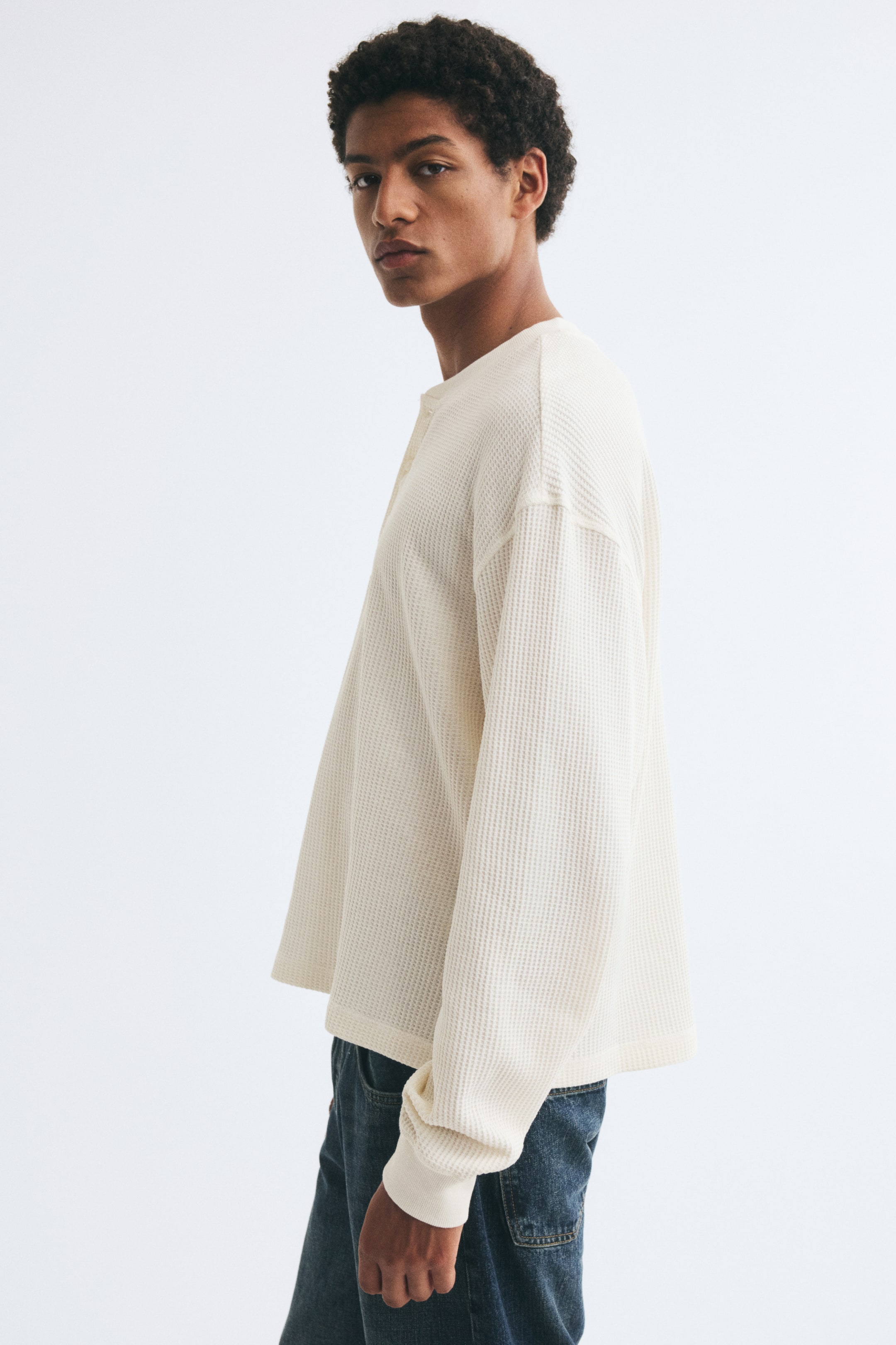 Regular-Fit Waffled Henley Shirt