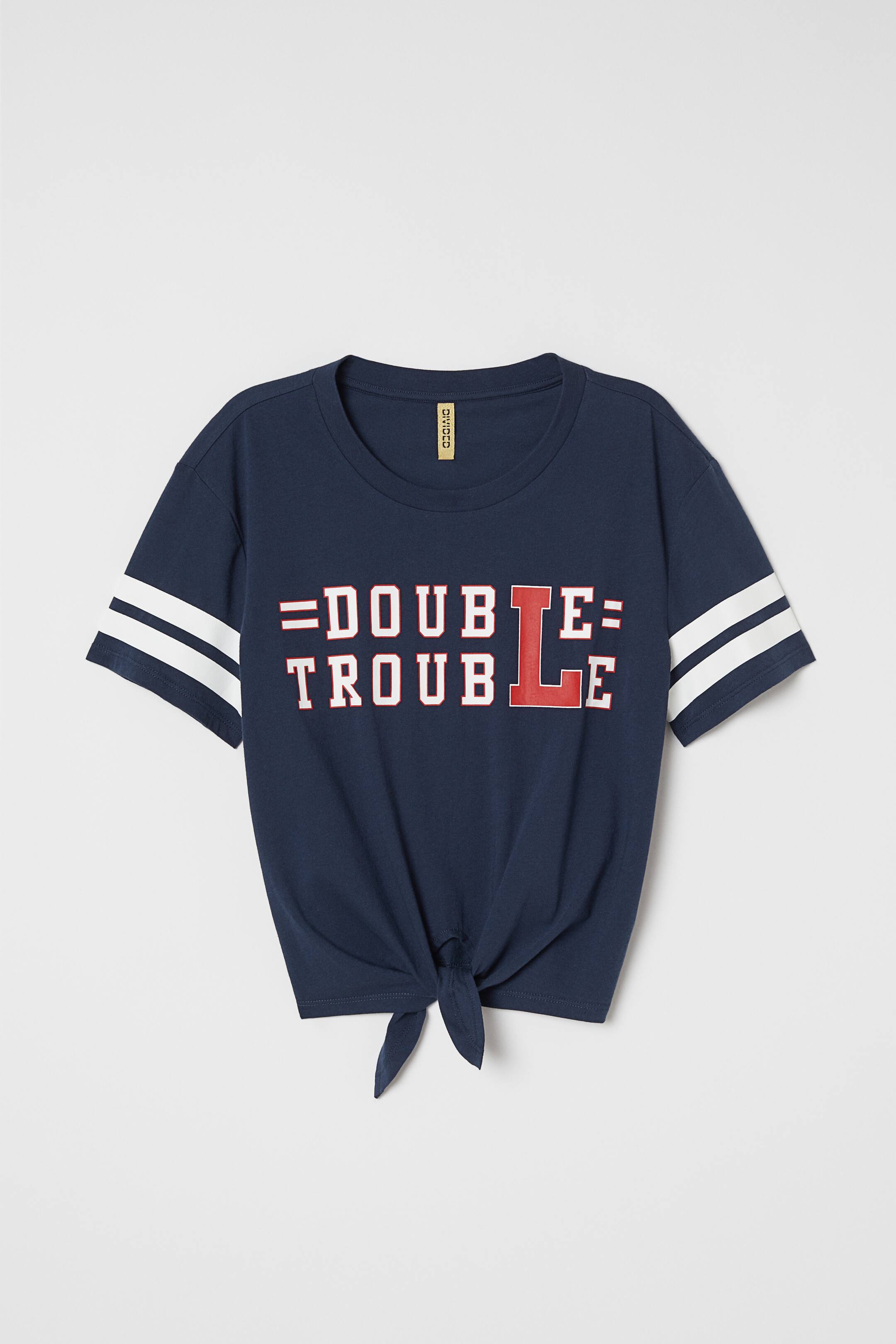 View larger image: Tie-hem T-shirt - Dark blue/Double Trouble - Ladies | H&M 1