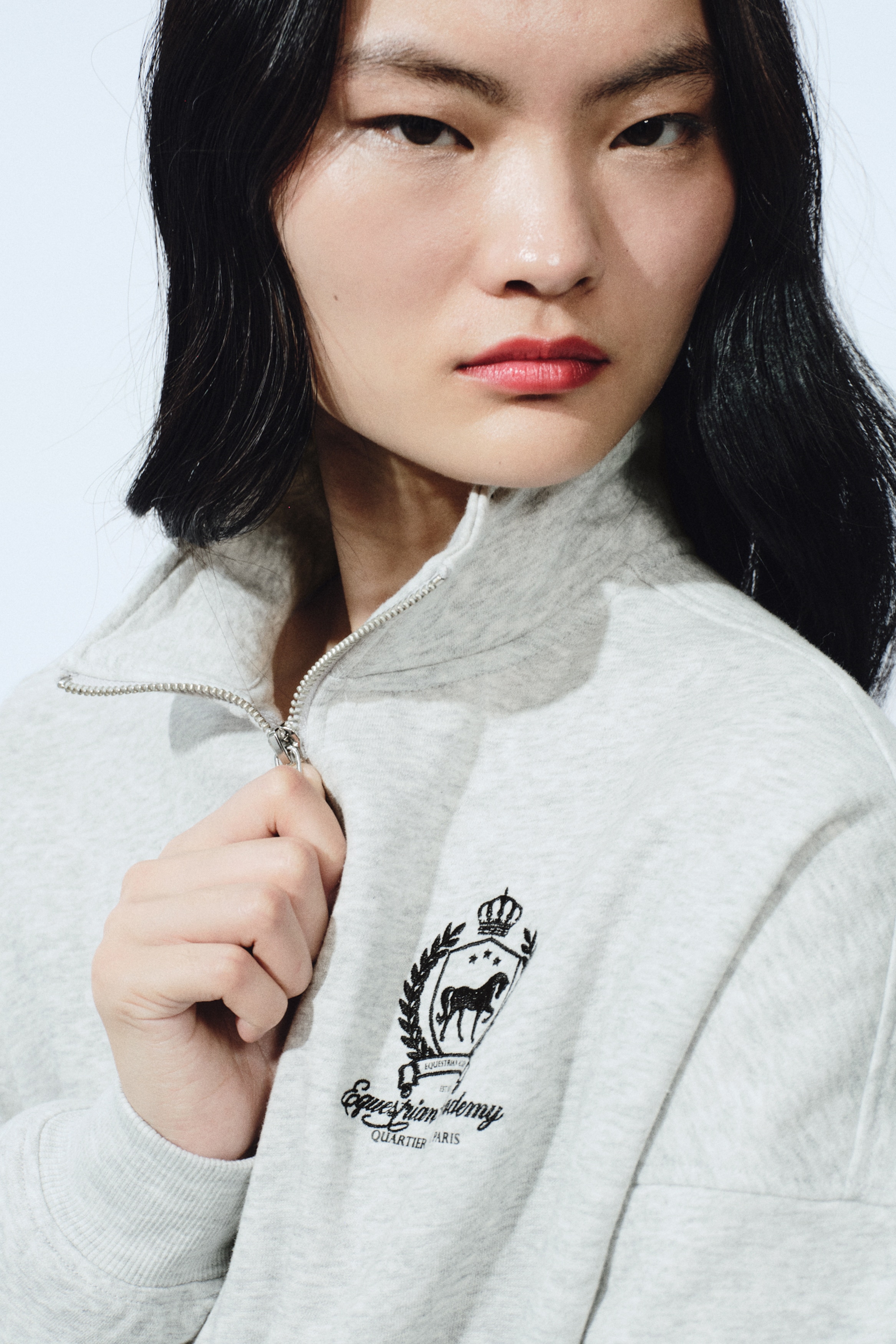 집탑 스웨트셔츠 - 라이트 그레이 멜란지/라이트 블루/네이비 블루