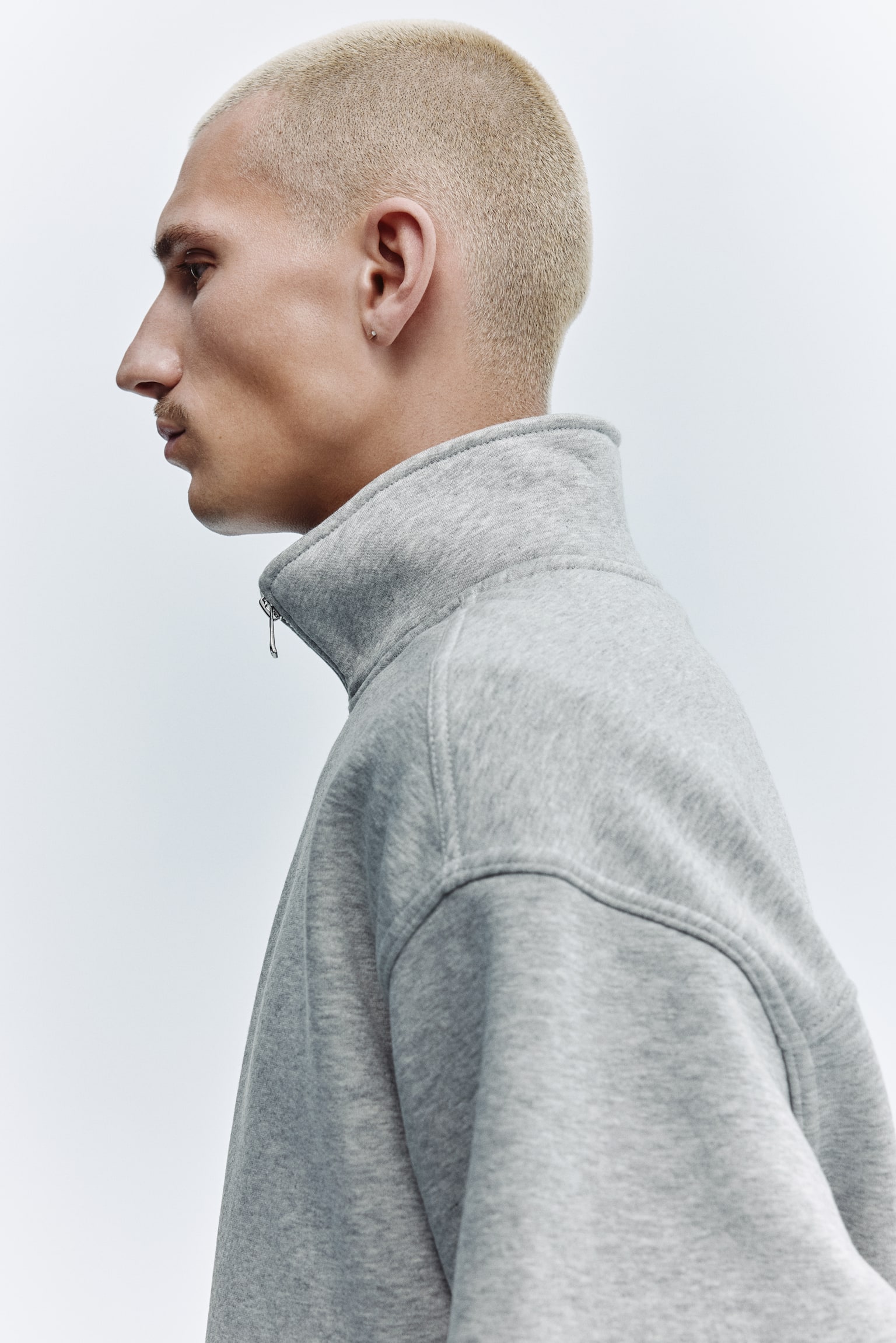 寬鬆剪裁拉鍊運動衫 - 混灰色/黑色/白色/卡其綠/深梅紫色 - 5