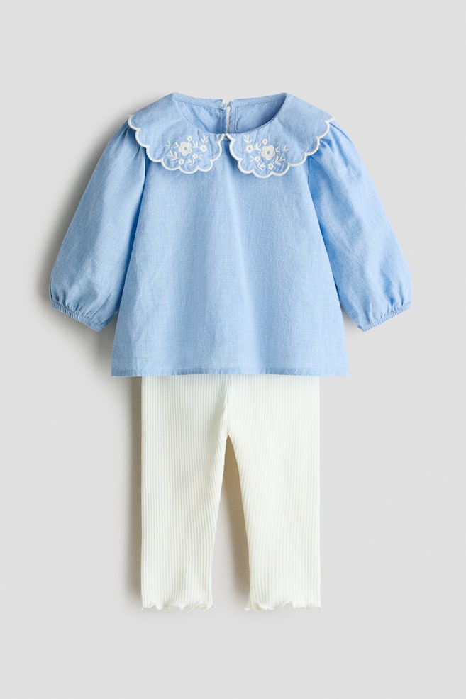 2-Piece Blouse and Leggings Set - Light blue/white/Light pink/cherries/Light pink/floral - 1