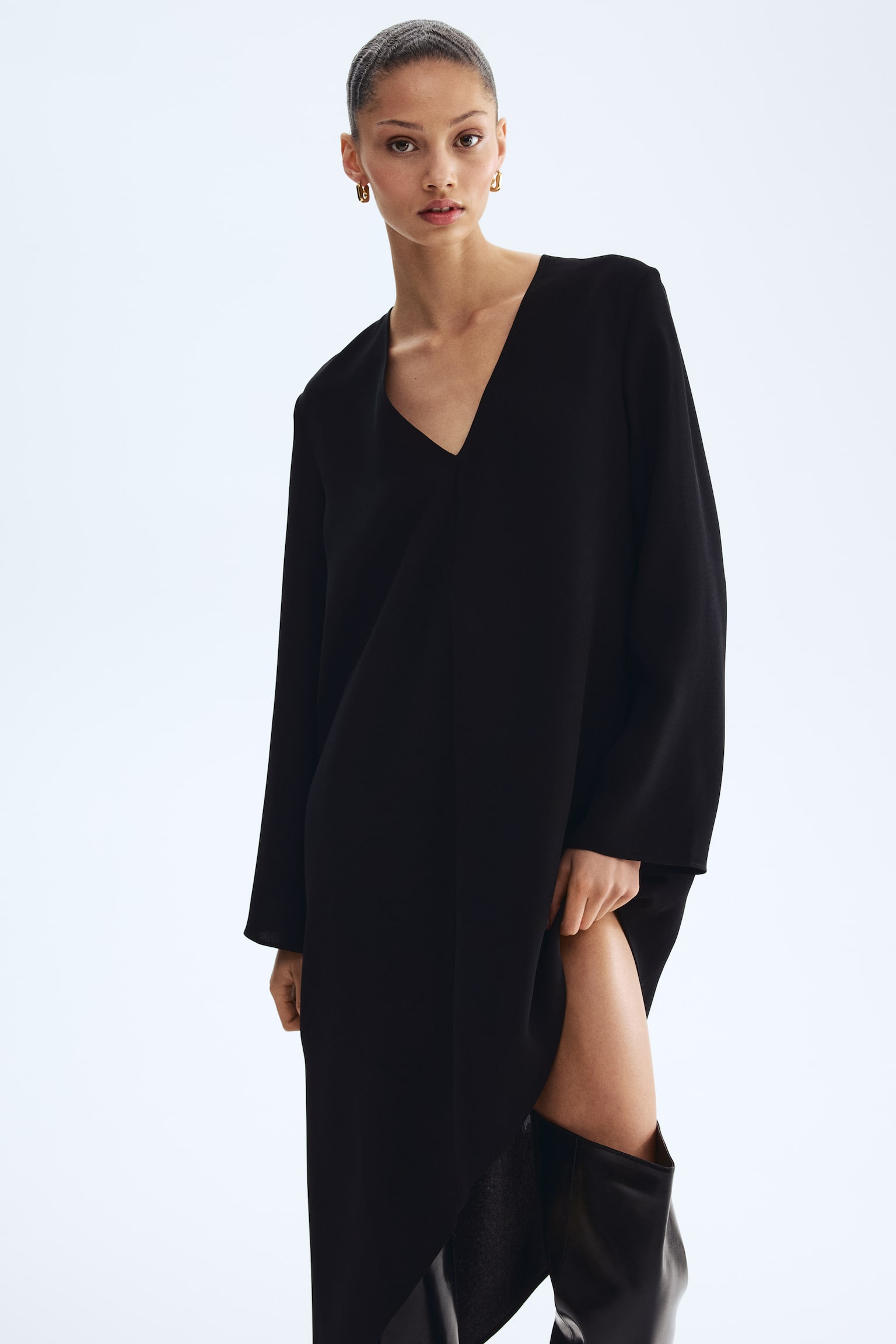 Asymmetric dress - Black/Cream/Plum purple - 1