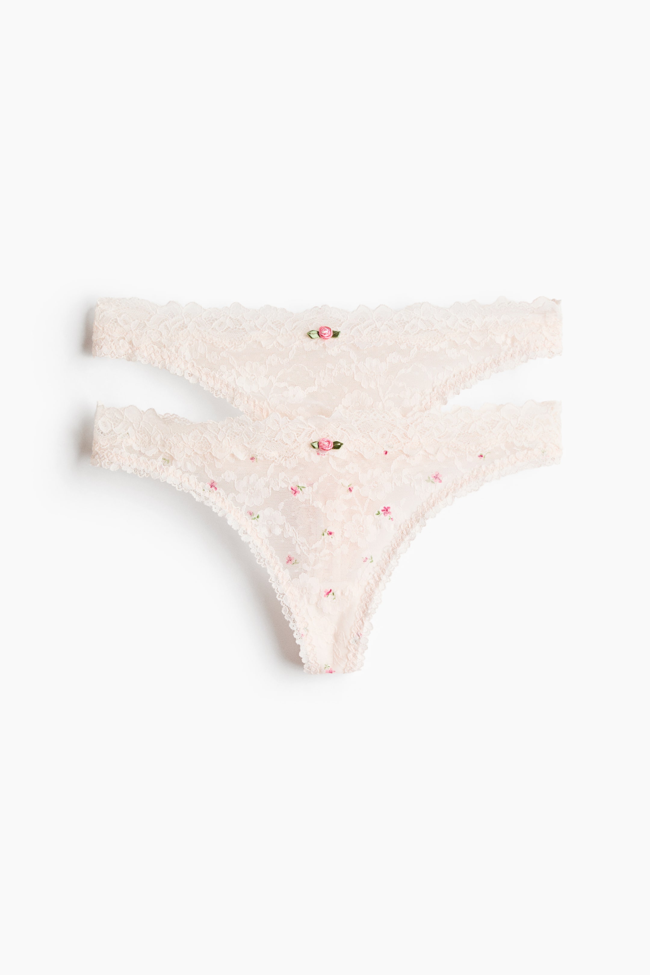 View larger image: 2-pack lace thong briefs - Powder pink/Floral - Ladies | H&M 1