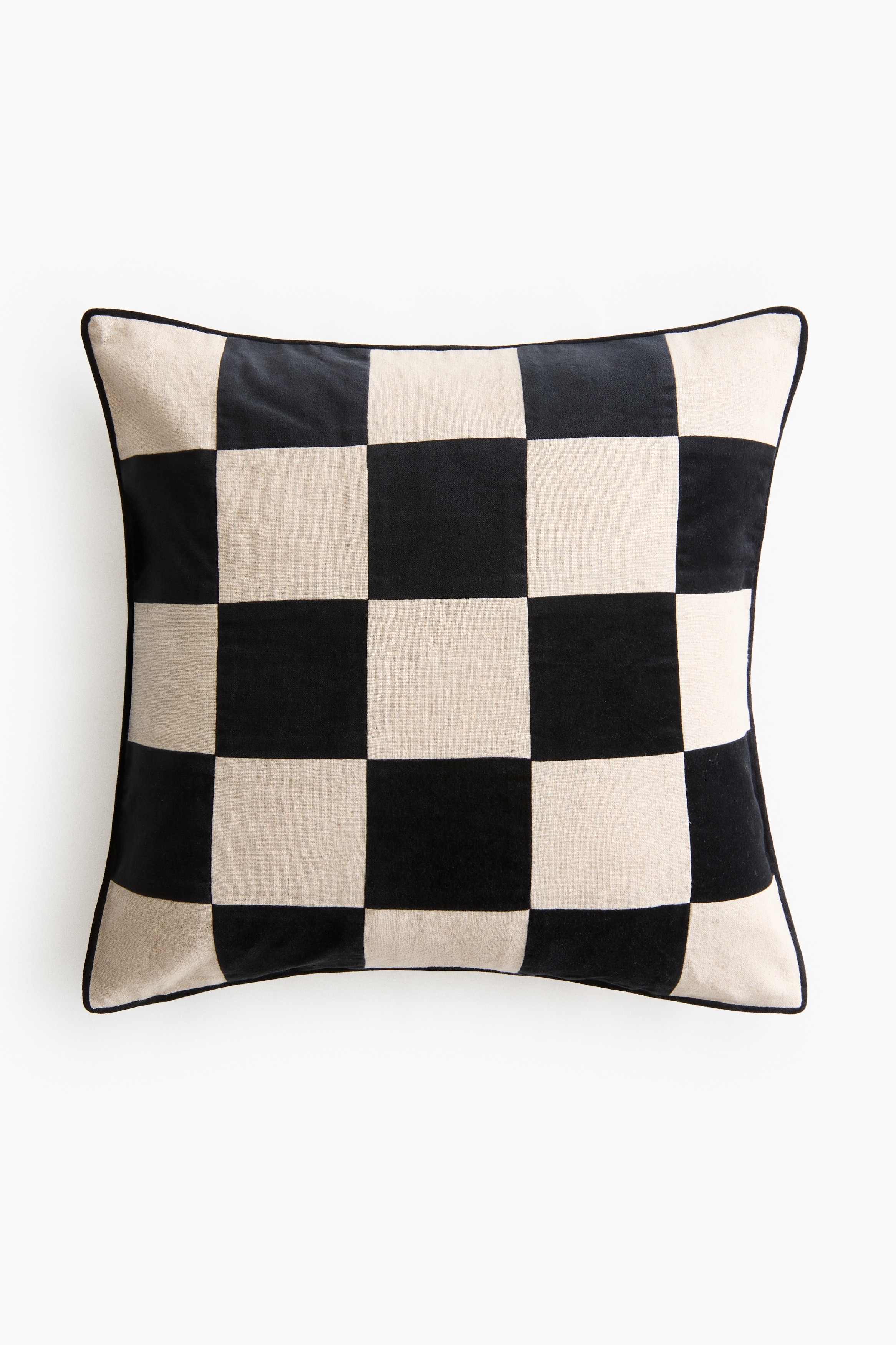 Linen-blend cushion cover - Noir/carreaux/Beige/carreaux