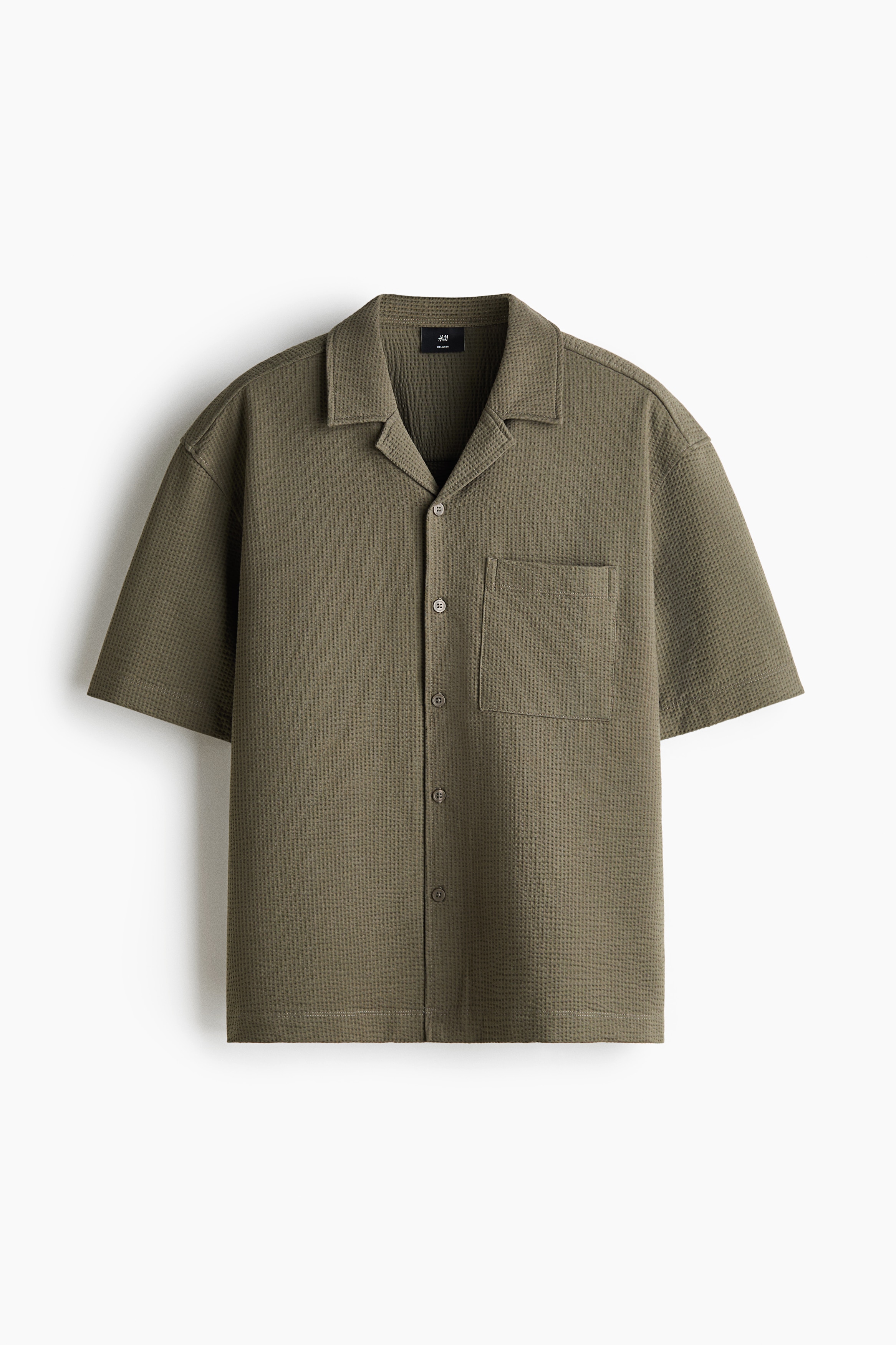 Relaxed Fit Waffled resort shirt - Khaki green/Black/Cream