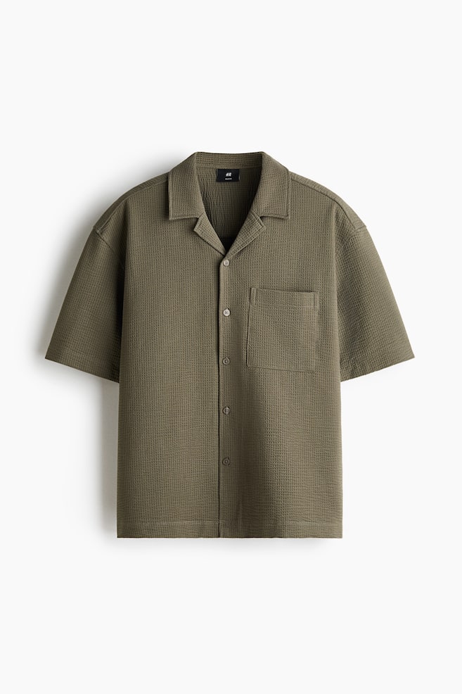 Relaxed Fit Waffled resort shirt - Khaki green/Black/Cream - 1