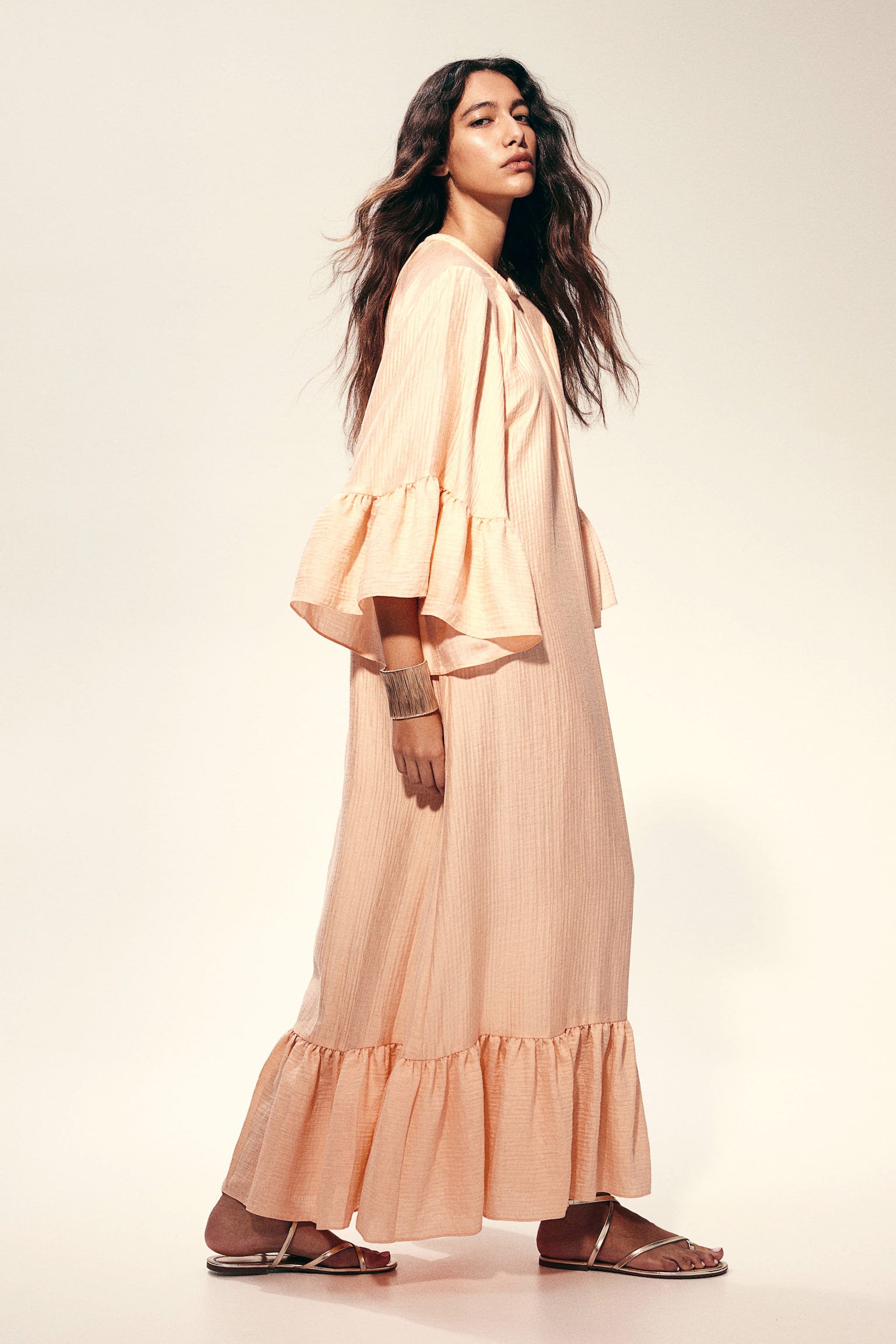 Frill-trimmed kaftan dress - Peach pink - 6