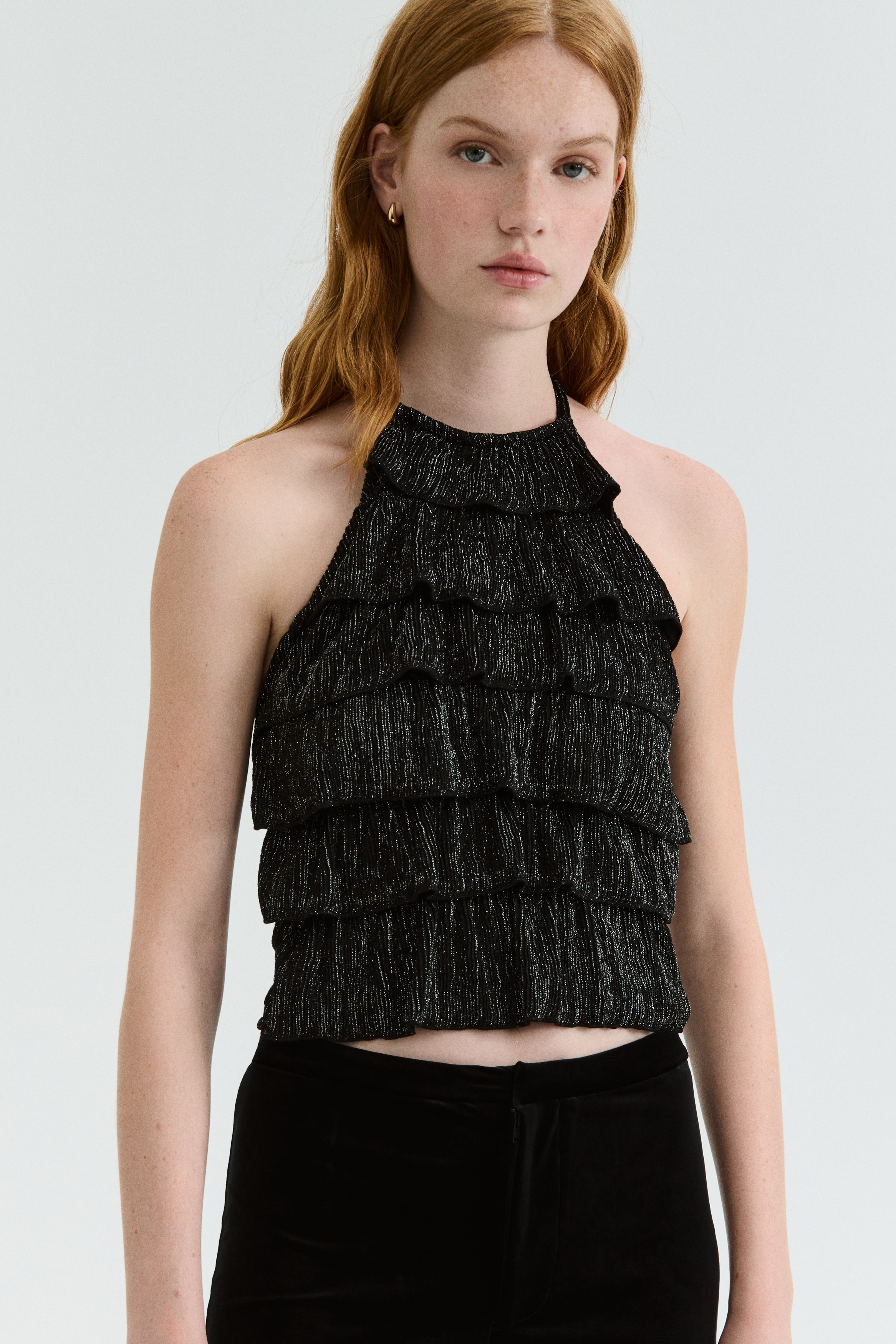 Tiered Halterneck Top - Black