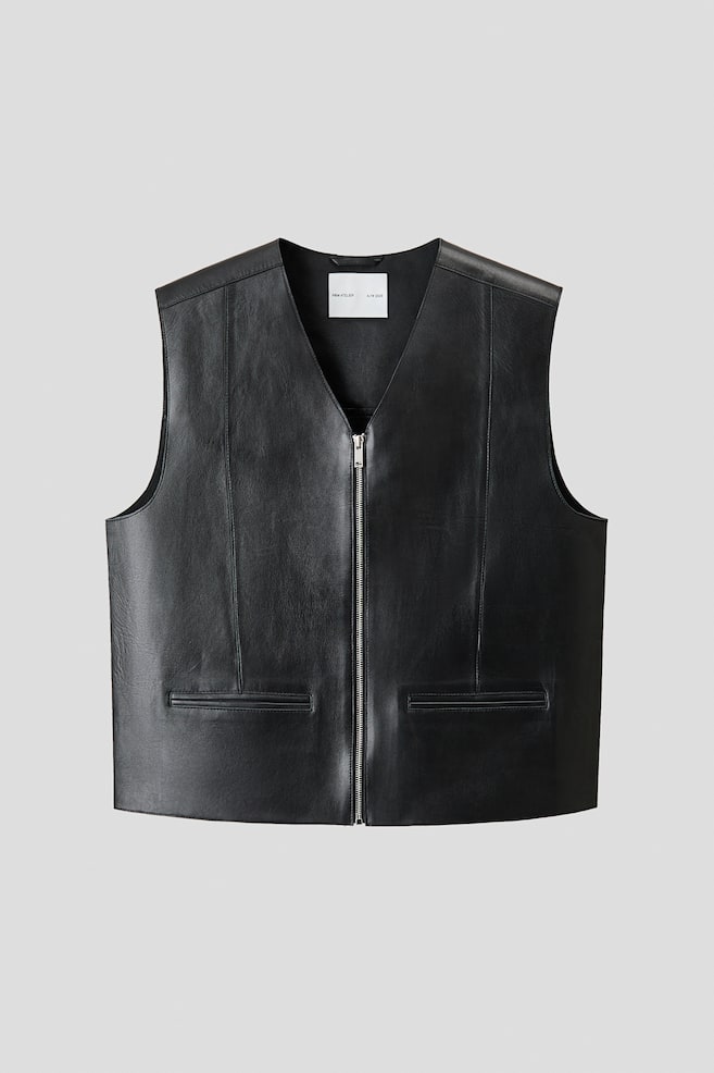 Veste sans manches en cuir - Noir - 1