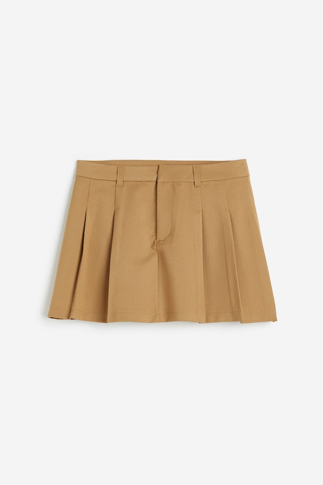 Pleated A-line skirt - Dark beige/Black/Beige/Checked/Light grey marl - 2