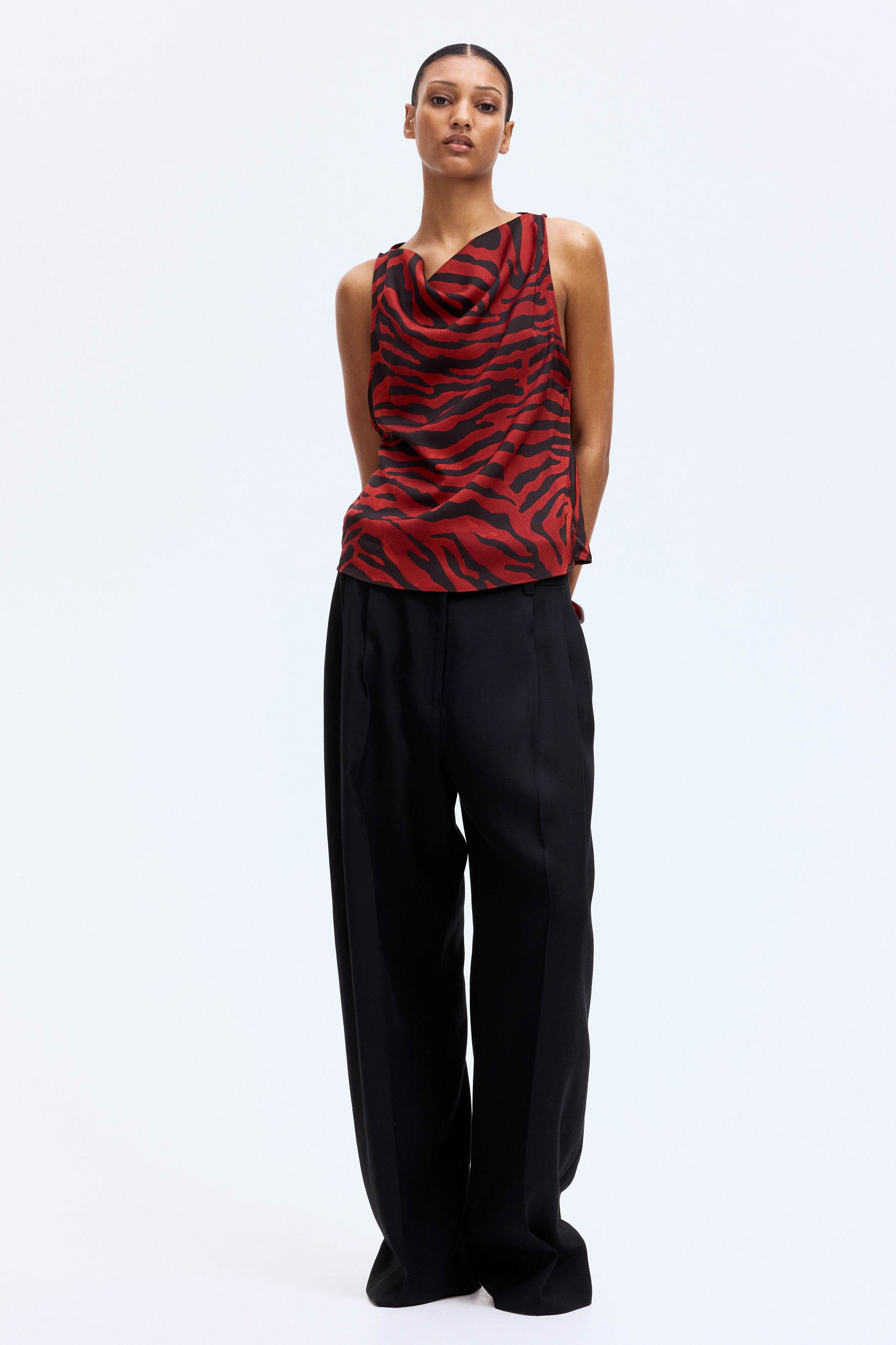 Cowl-neck satin top
