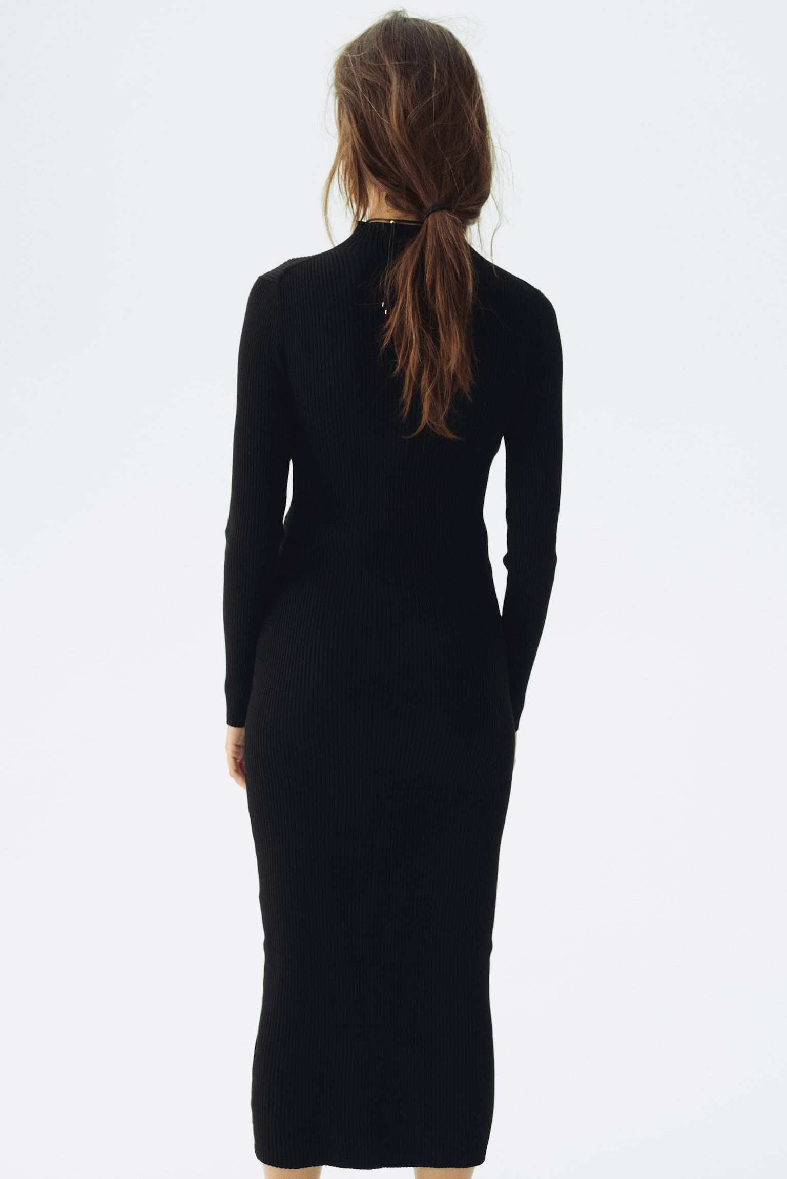 MAMA Rib-knit turtleneck dress - Black/Dark brown - 6