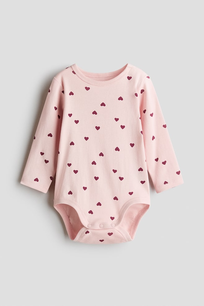 Printed cotton bodysuit - Light pink/Hearts/Light dusty blue/Floral/Light khaki green/Cars/Cream/Cherries/Dark grey/Hearts - 1