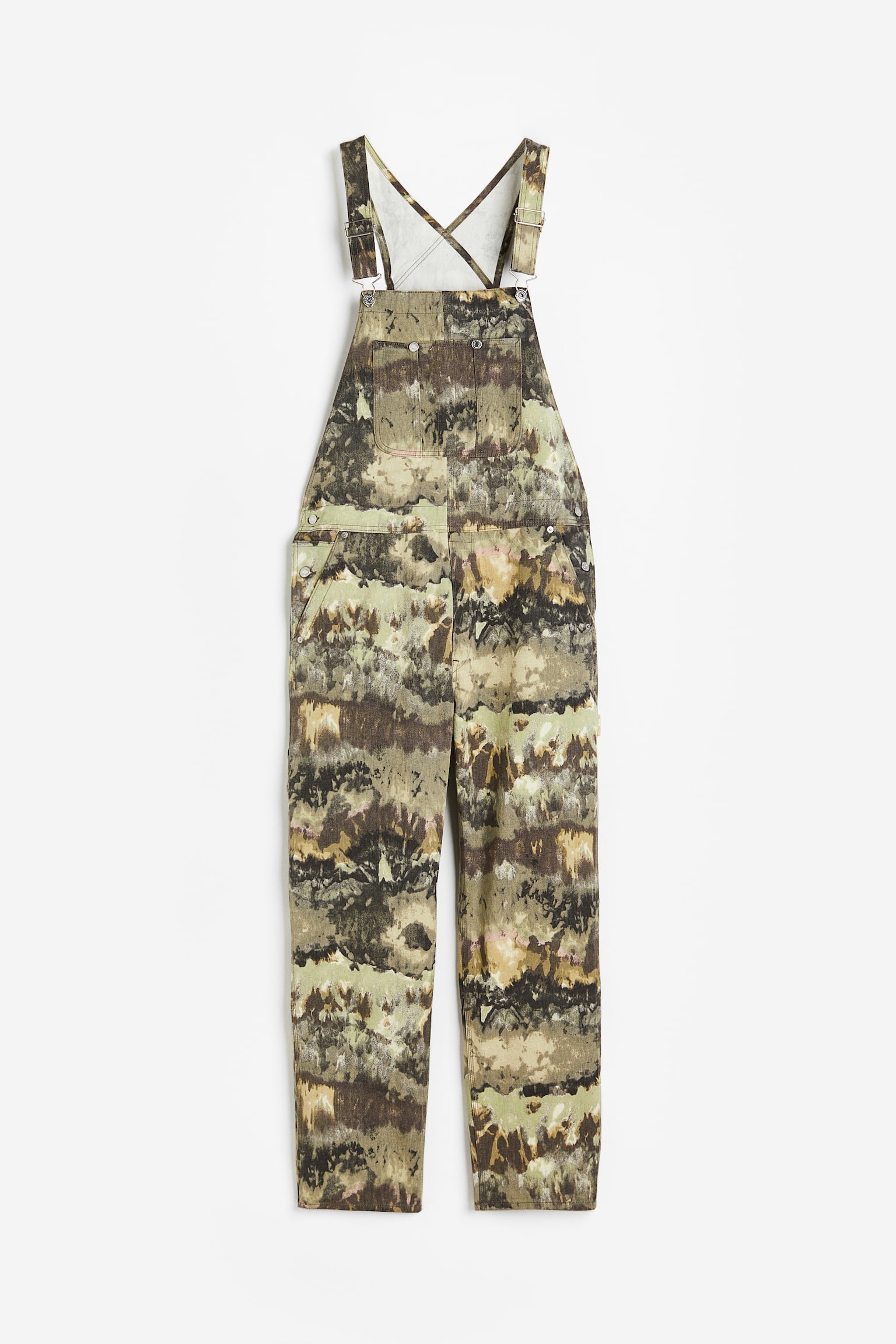 Relaxed Fit Dungarees - Khaki green/Patterned/Cream - 1