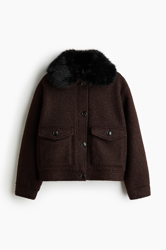 Женские куртки H&M Twill Jacket with Fluffy Collar