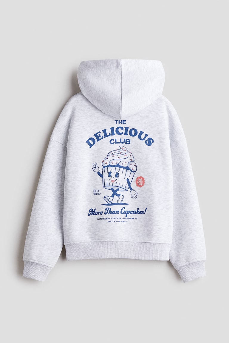 Oversized motif-detail hoodie Light grey marl/Cupcake Kids H&M