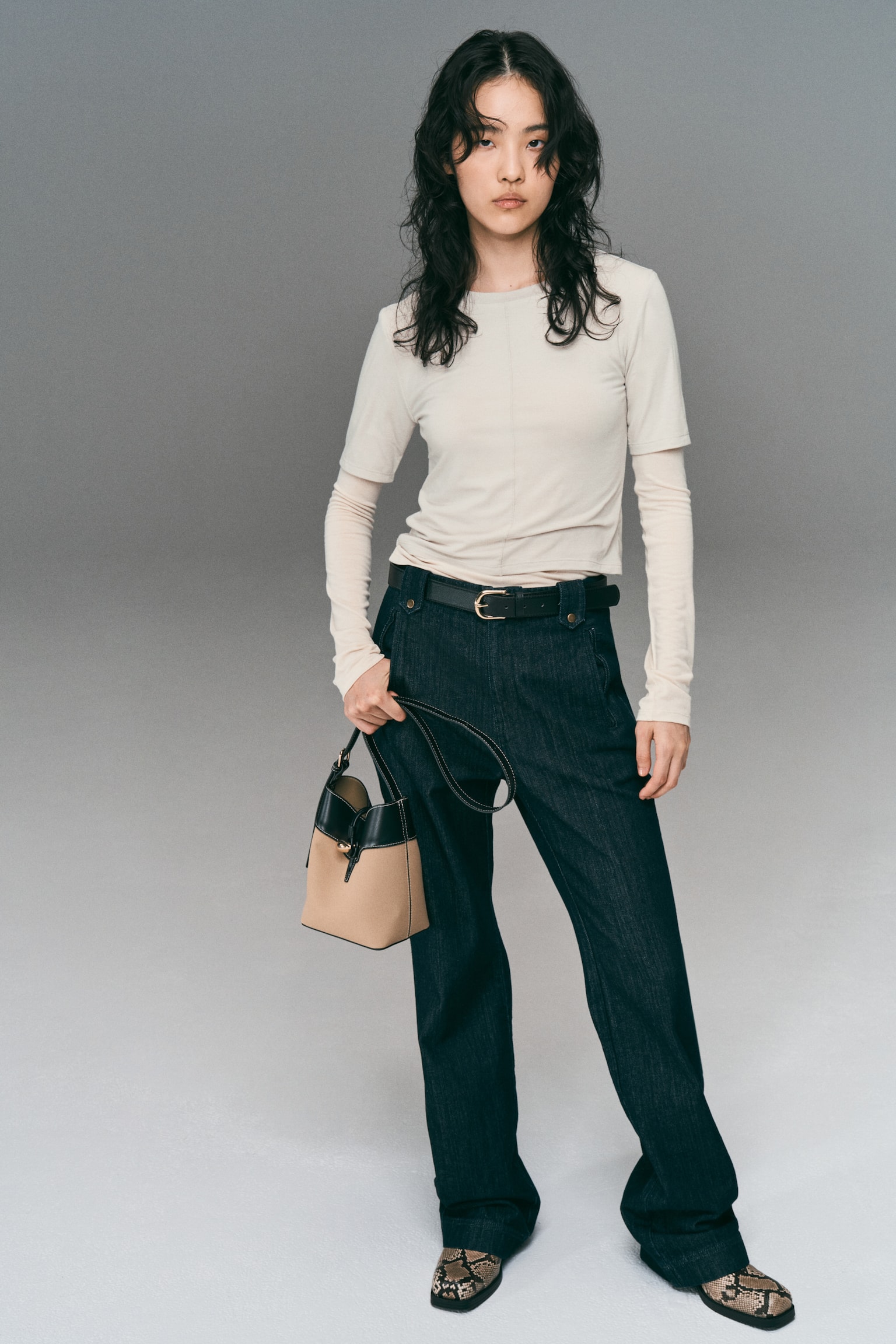 Double-layered jersey top - Light beige/Black - 7