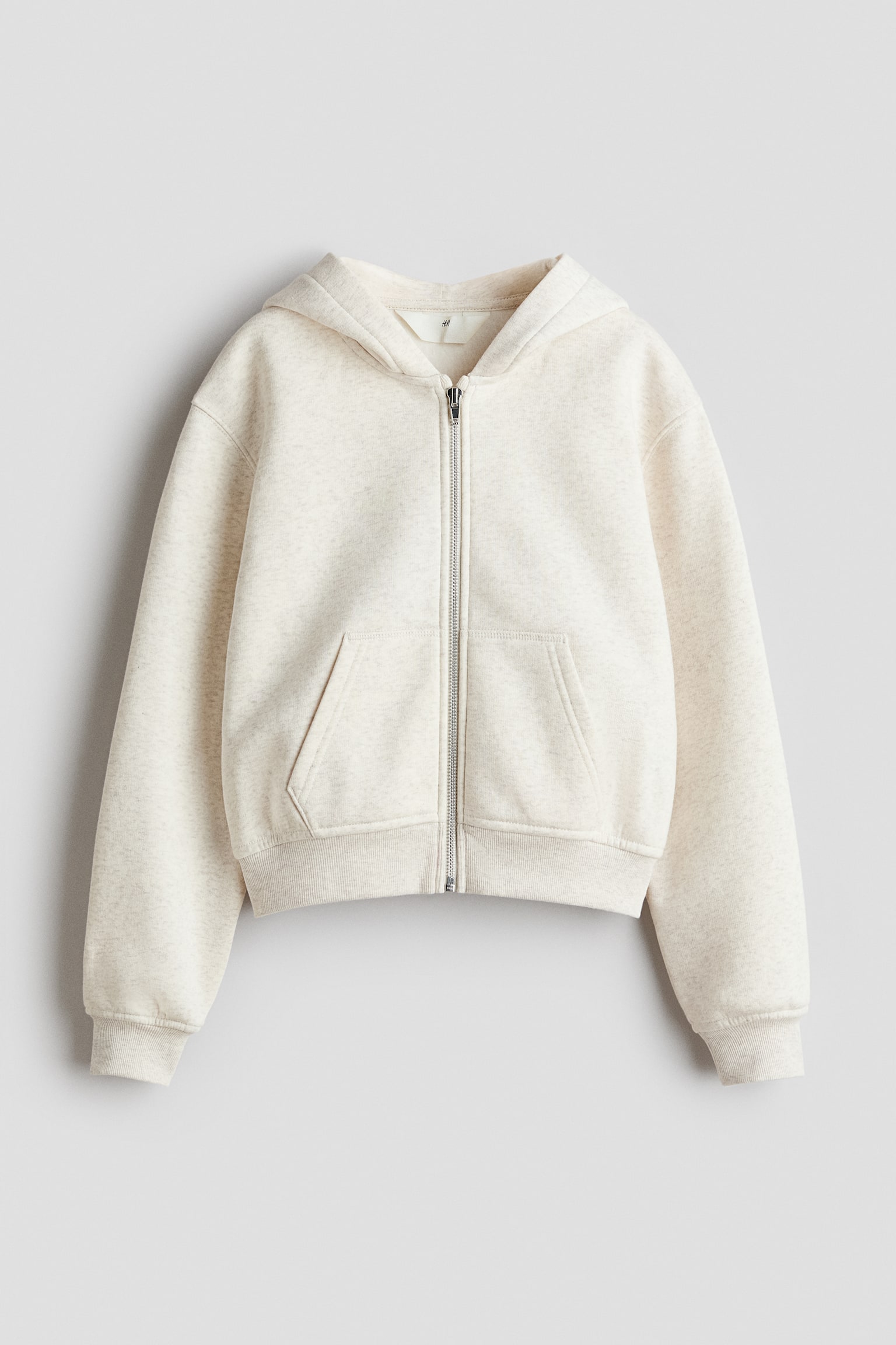 Zip-through brushed-inside hoodie - White/Light dusty pink - 1