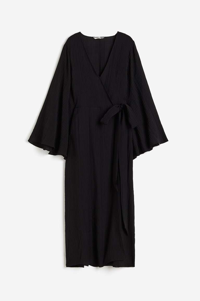 h&m pleated wrap dress Women's Beige Wrap Midi Dress