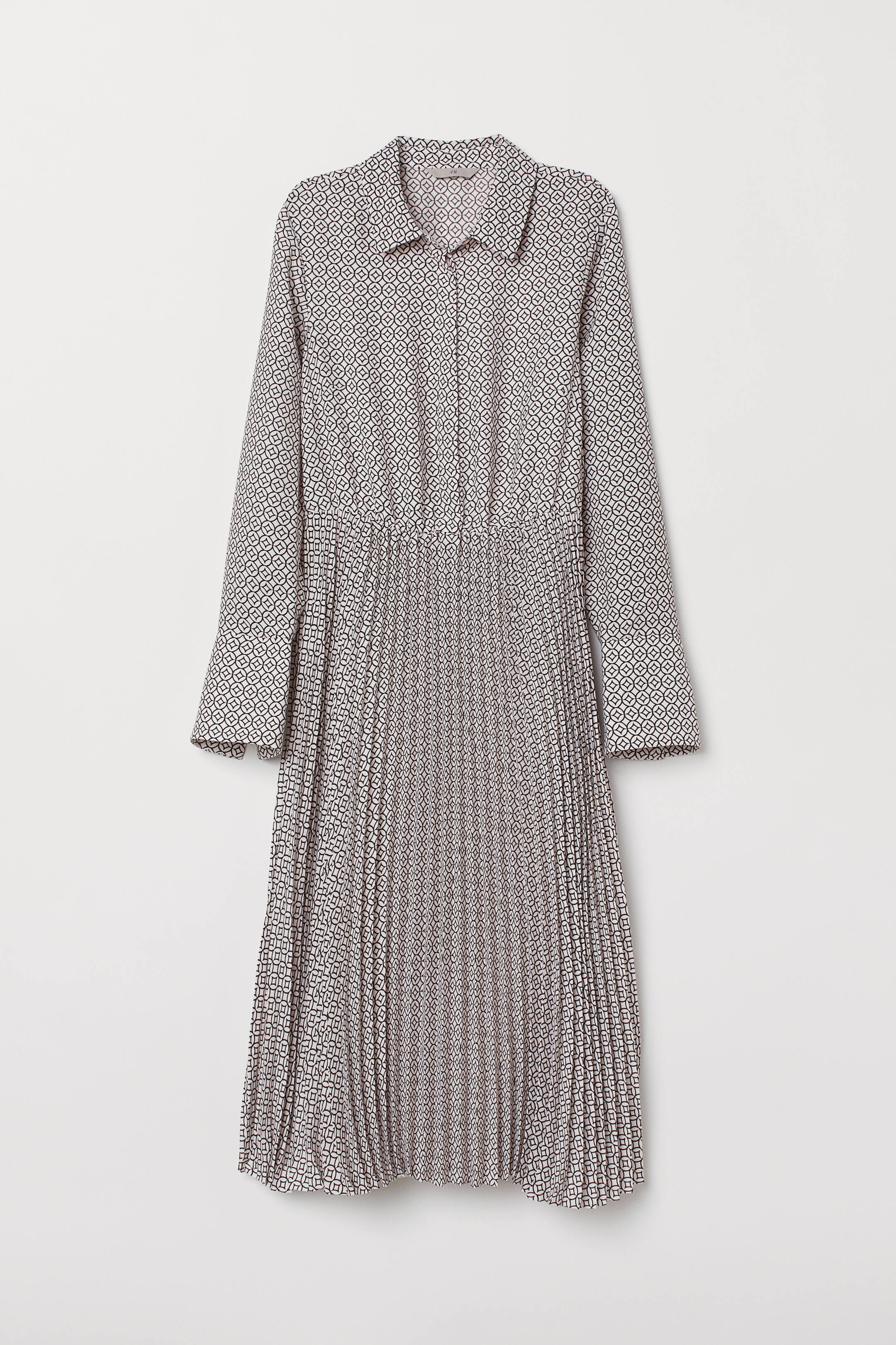 Pleated dress - Long sleeve - Midi - Light pink/Patterned - Ladies | H&M GB