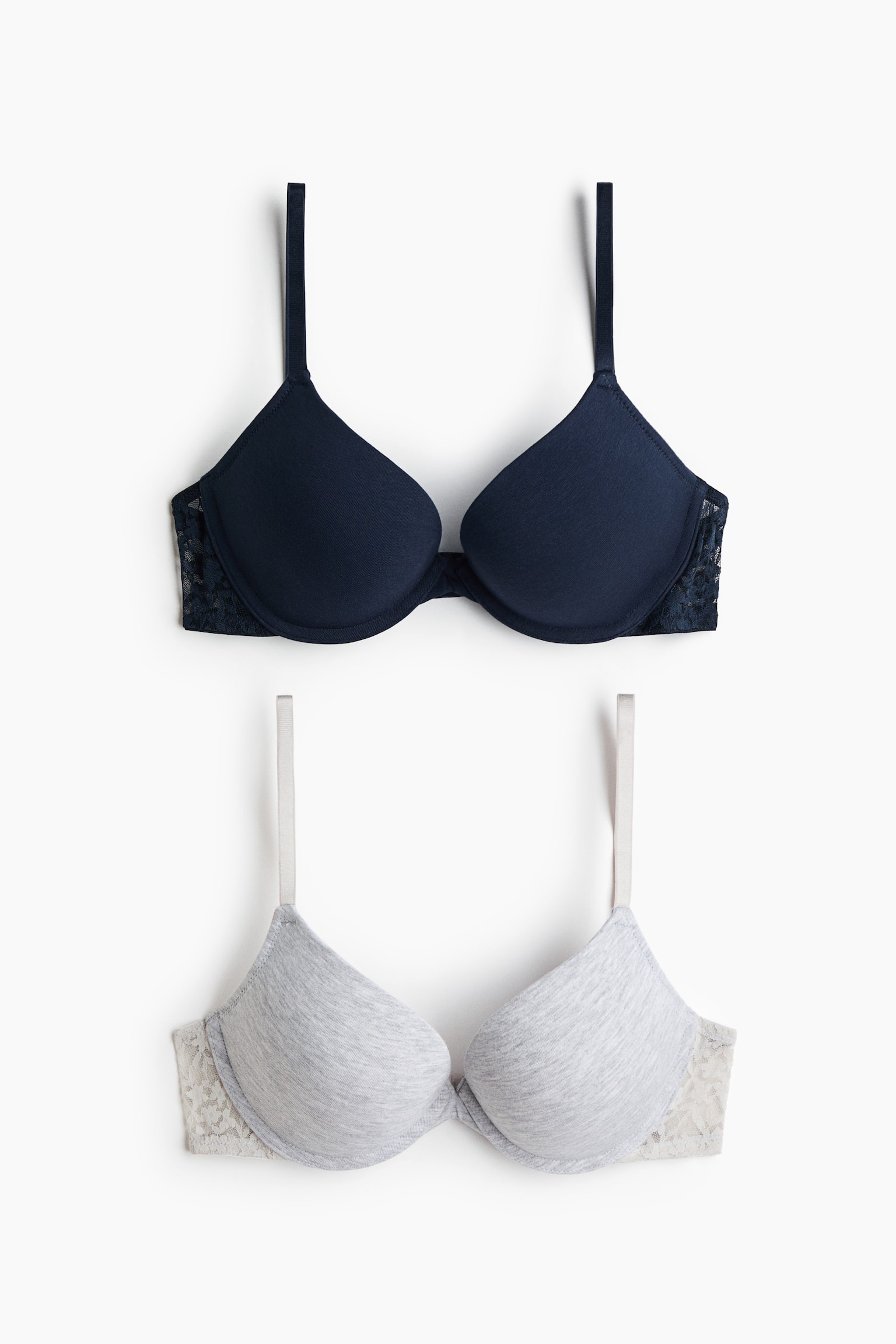 2-pack cotton push-up bras - Navy blue/Light grey marl/Beige/Black