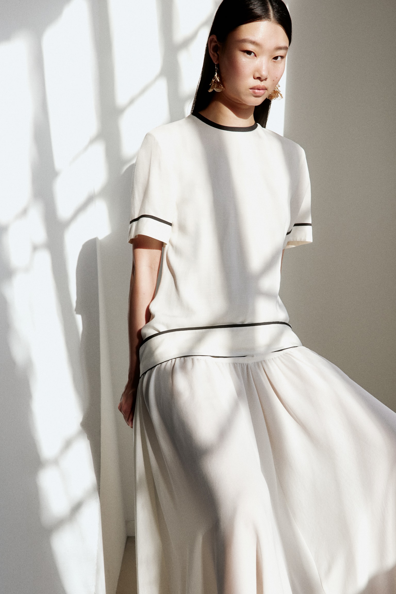 Layered-look dress - Cream/Black - 1