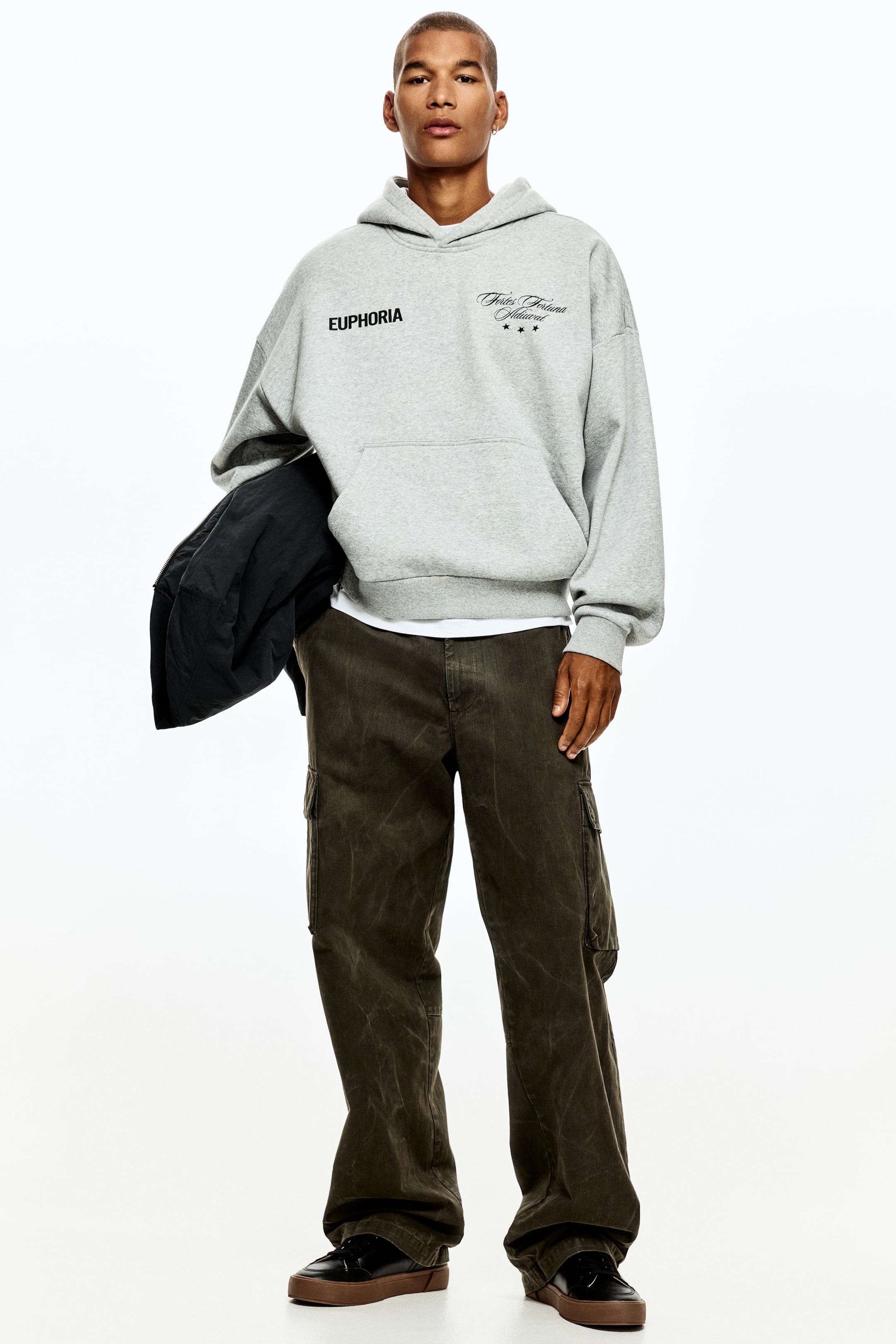 View larger image: Loose Fit Hoodie - Grey marl/Euphoria - Men | H&M GB 1