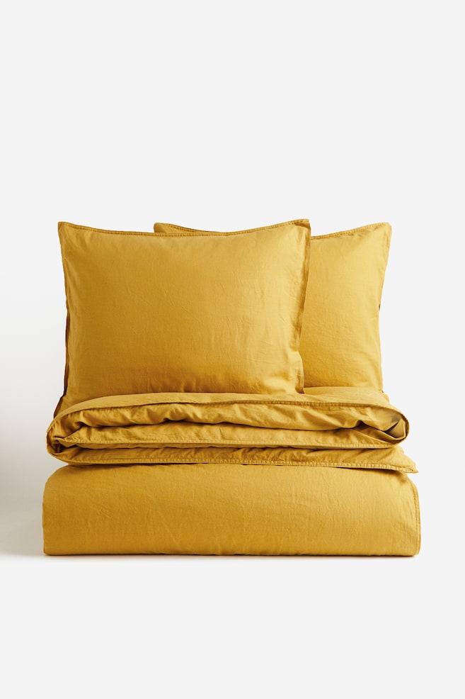 Linen-blend double/king size duvet cover set - Dark yellow/White/Beige/Light yellow/dc/dc/dc - 2