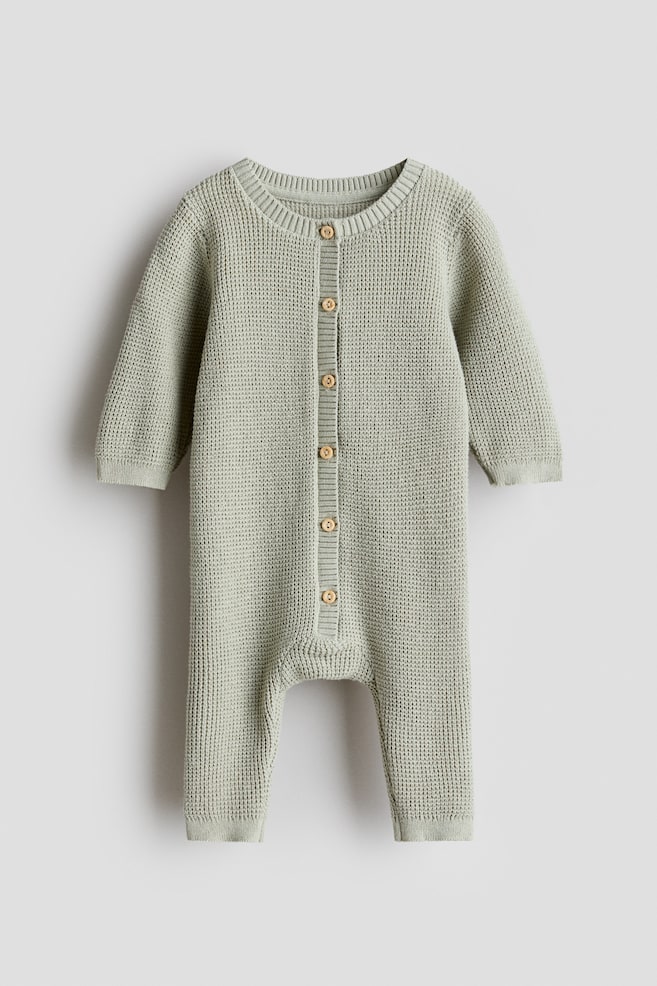 Cotton-Knit Jumpsuit - Light khaki green/Beige - 1