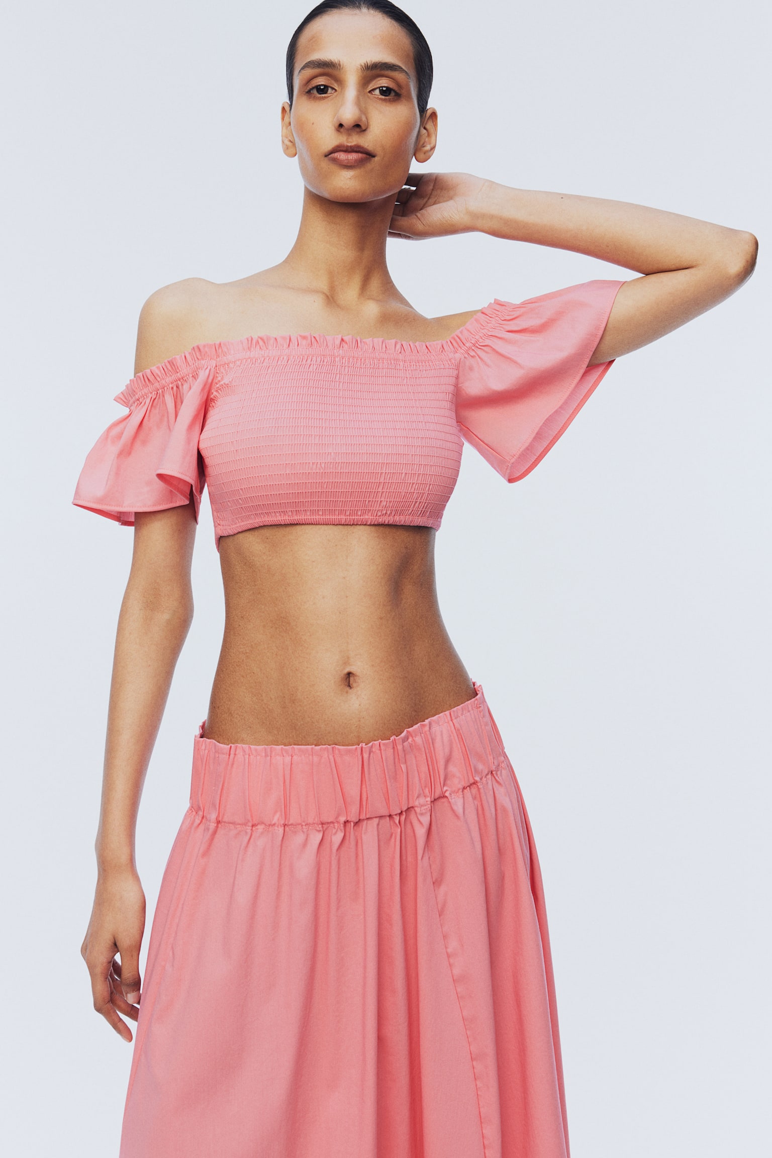 Smocked cropped top - Pink - 3