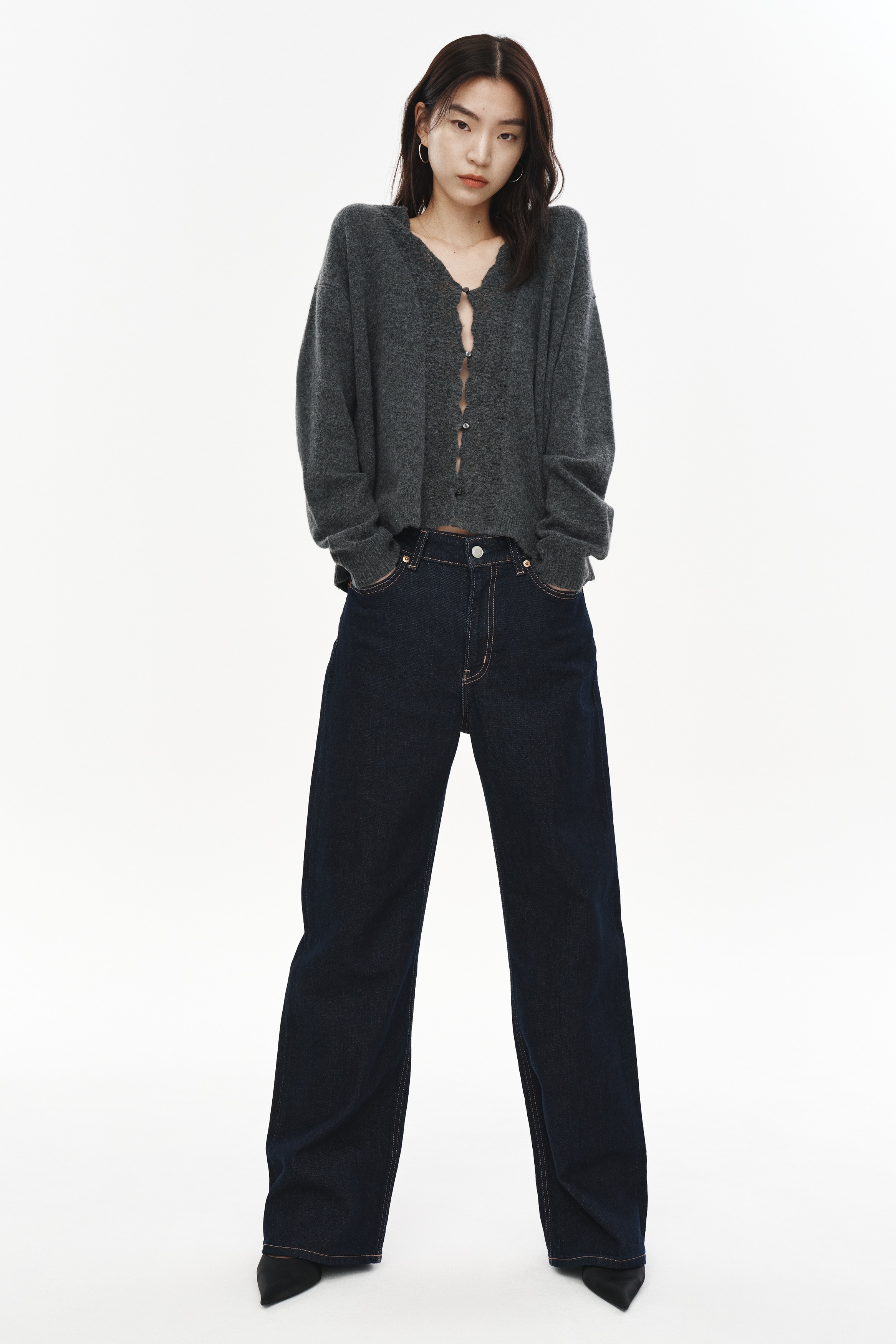 ポインテルデザインカーディガン - ダークグレーメランジ - レディース