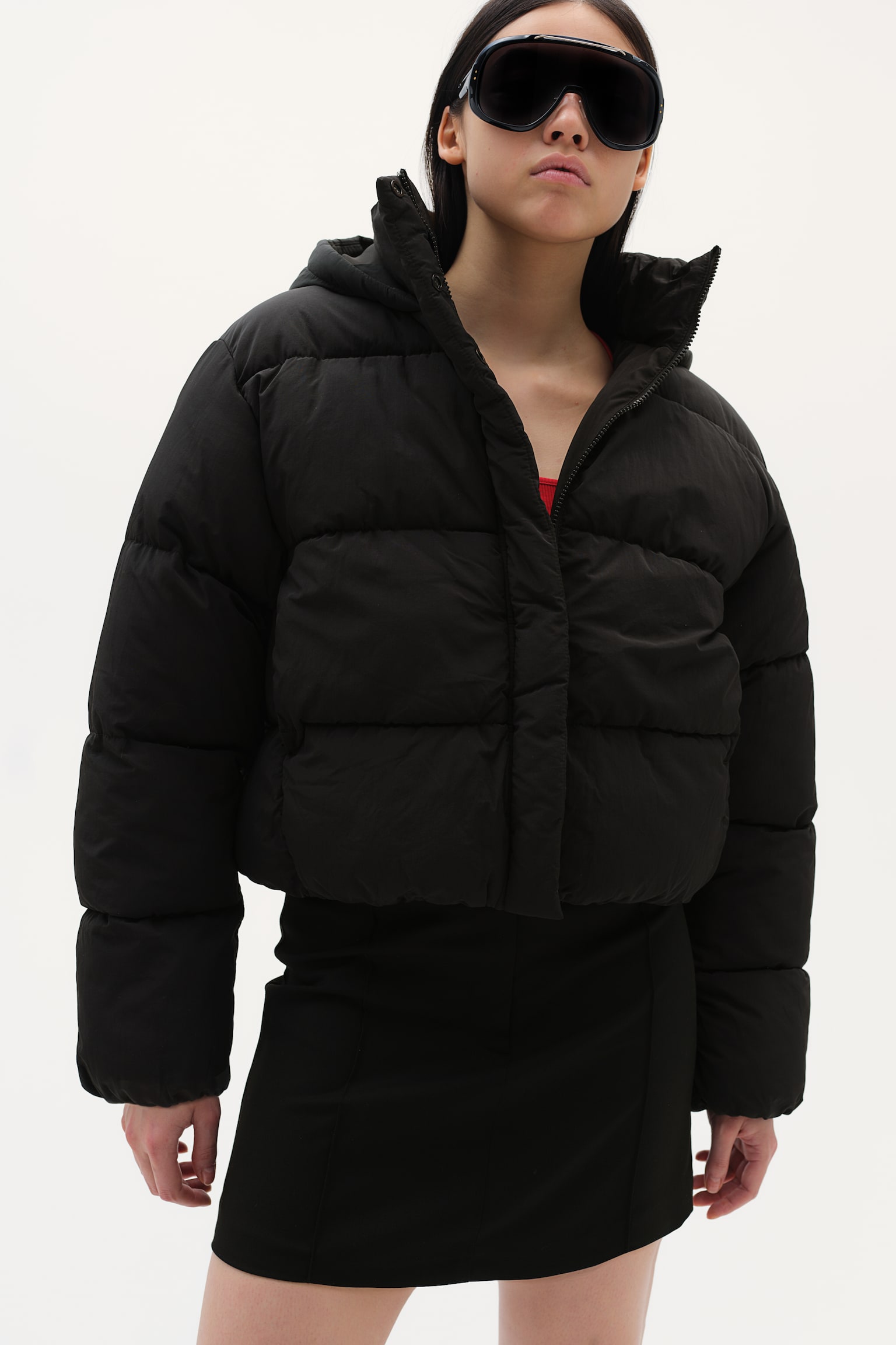 Hooded puffer jacket - Black/Cream - 3