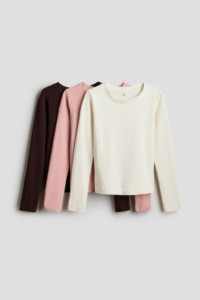 3er-Pack Longsleeves - Dunkelbraun/Mattrosa/Creme/Dunkelrot/Hellgraumeliert/Rosa/Schwarz/Hellgraumeliert/Weiß - 1