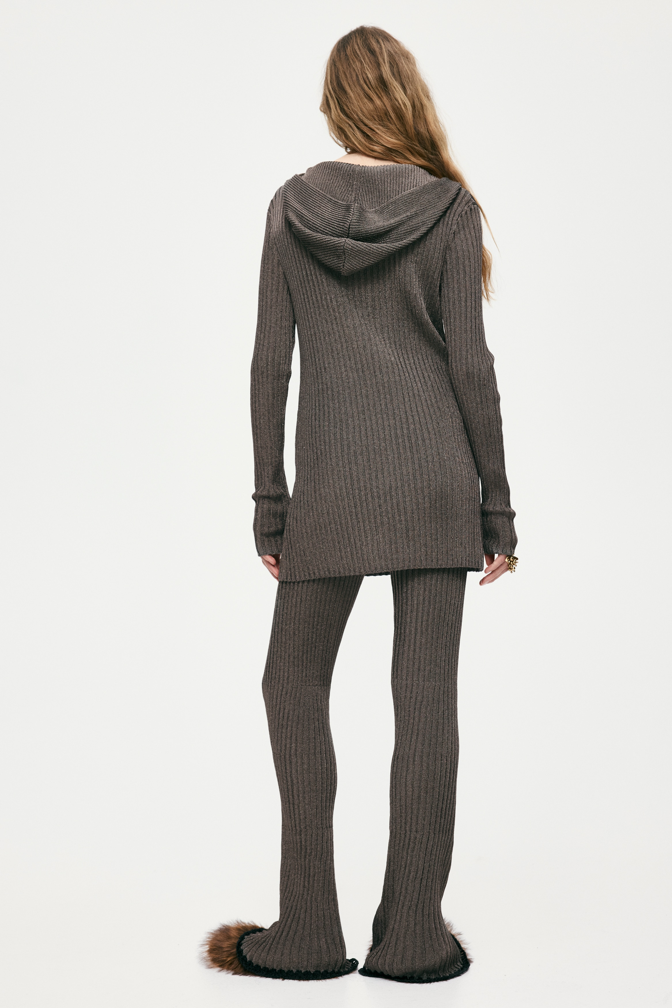 Metallic rib-knit hoodie
