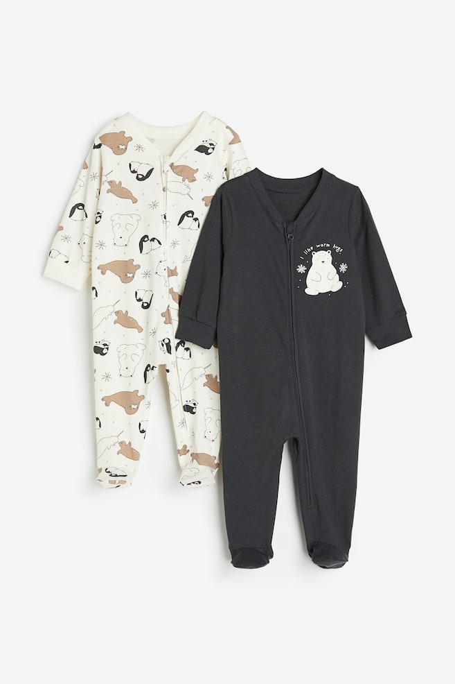 Lot de 2 pyjamas zippés - Gris foncé/animaux/Bleu/ours/Blanc/animaux endormis/Beige/ours/dc/dc/dc - 1