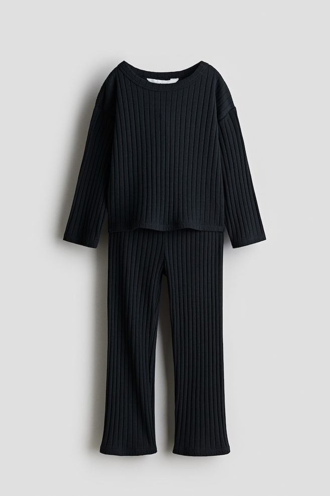 2-piece ribbed cotton set - Black - 1