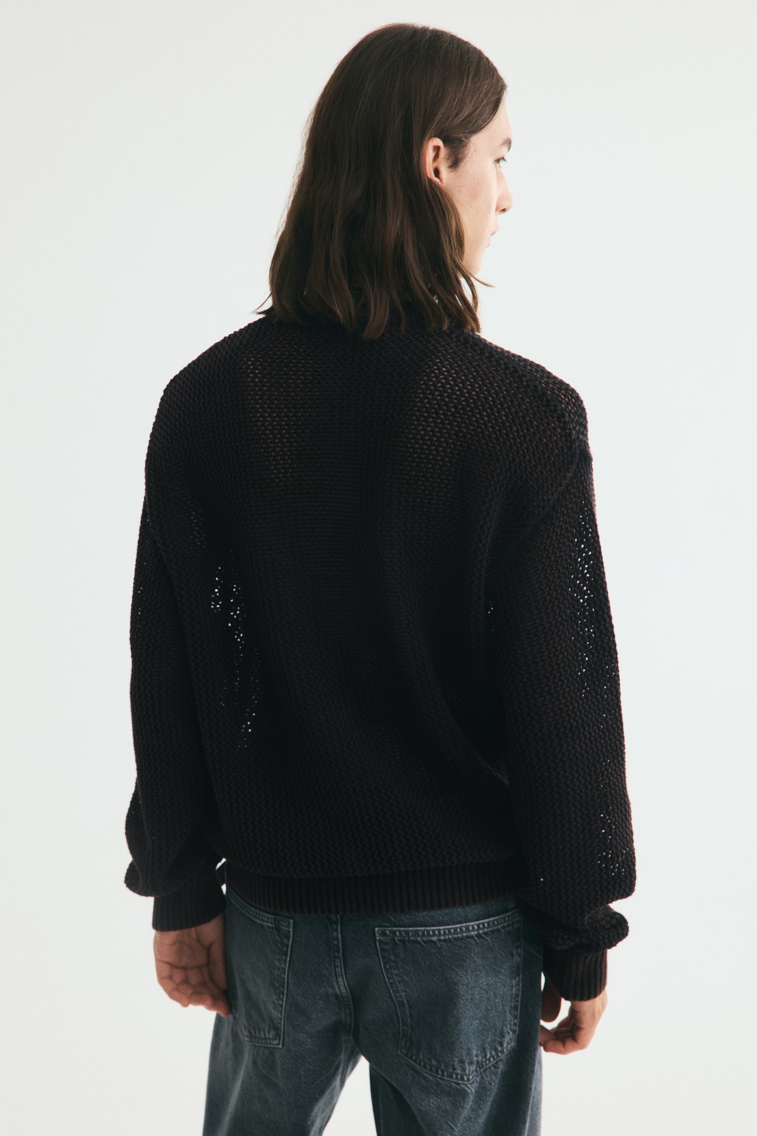 Мужской свитер H&M Loose-Fit Open-Knit Cotton, цвет: Чёрный — фото 5