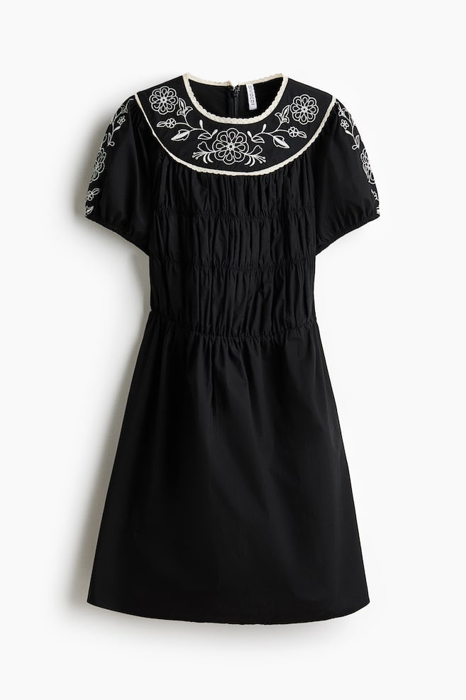 Embroidered poplin dress - Black/flowers - 1