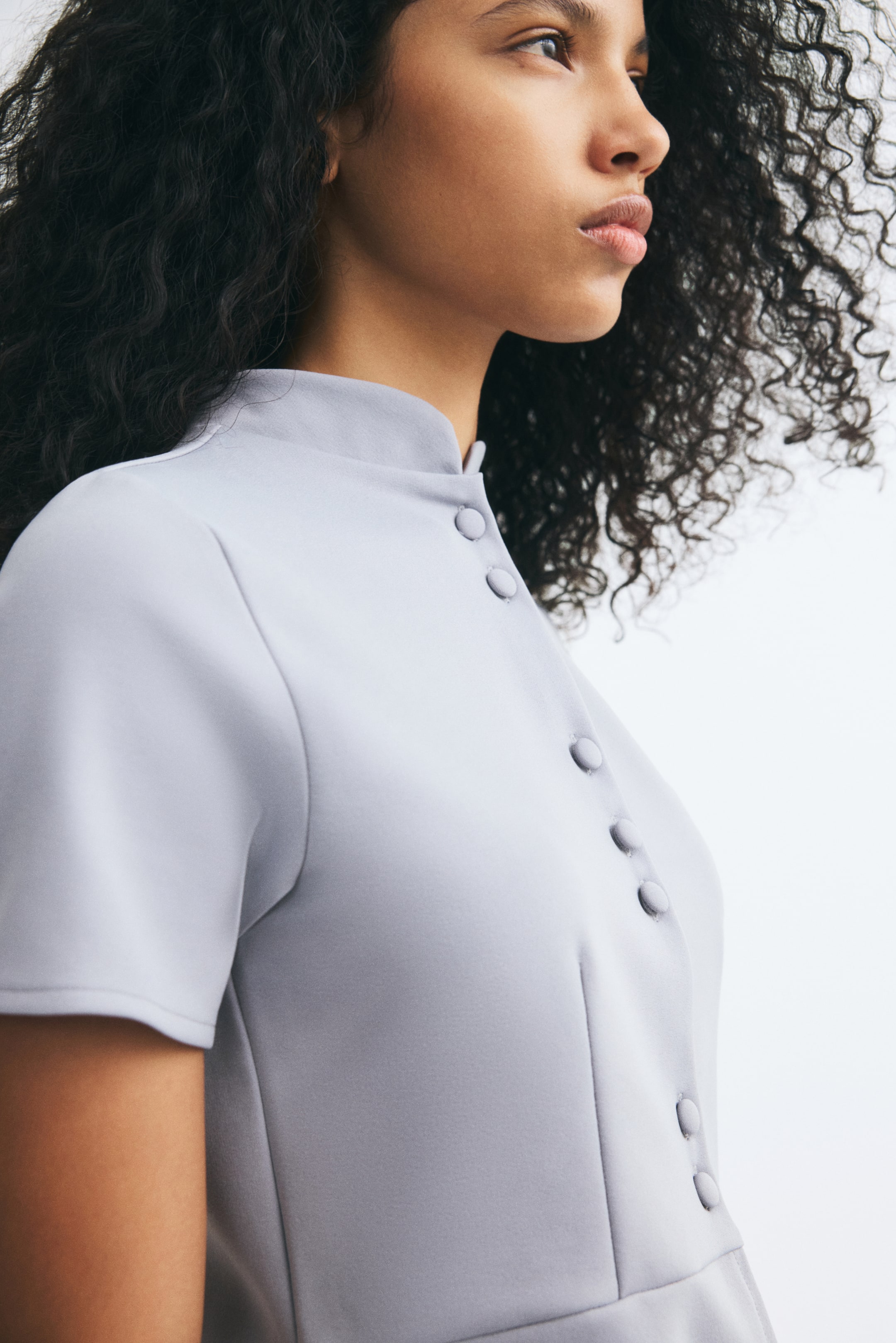 Button-Front Peplum Top