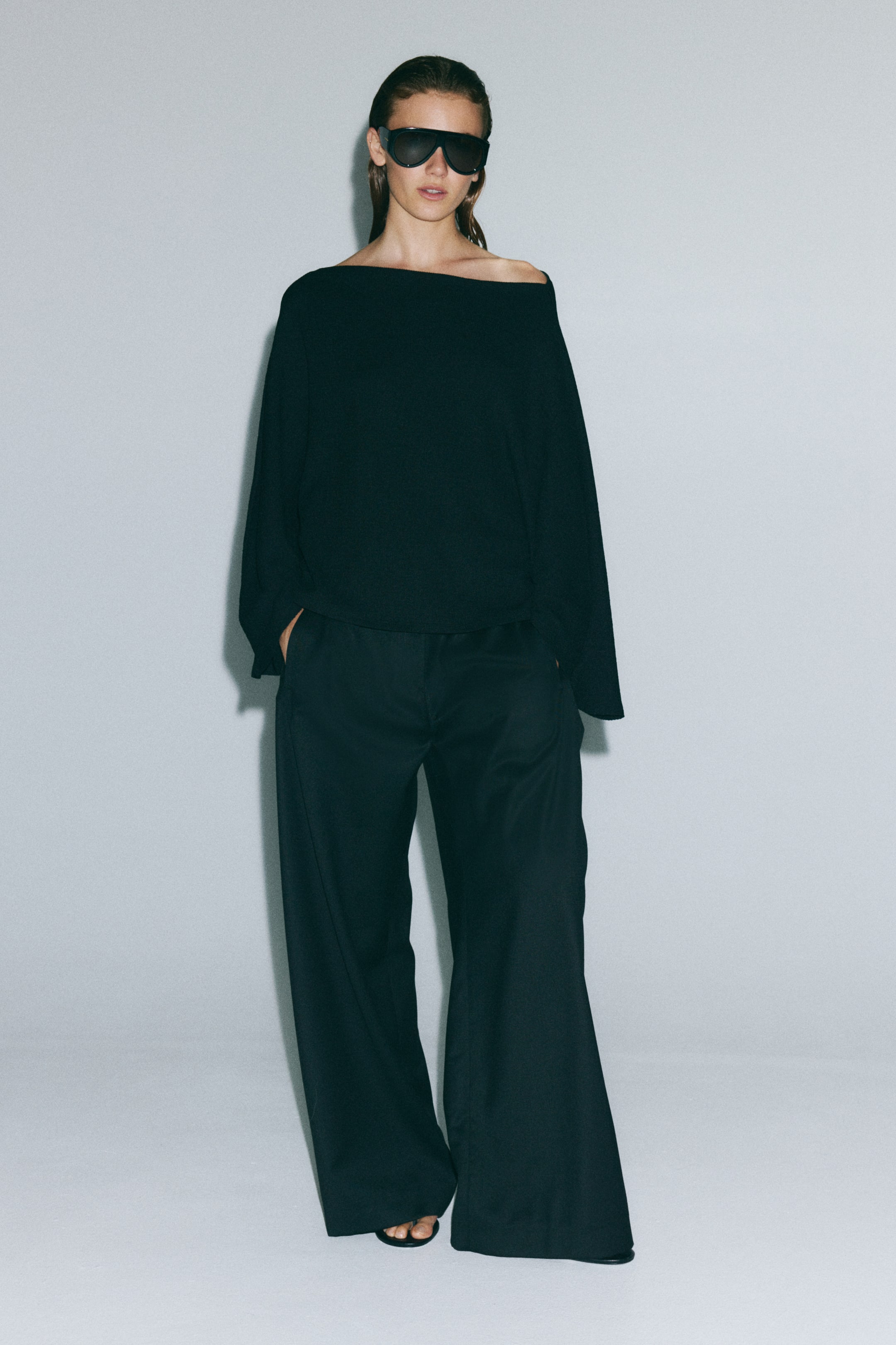 Crinkled Batwing-Sleeved Top