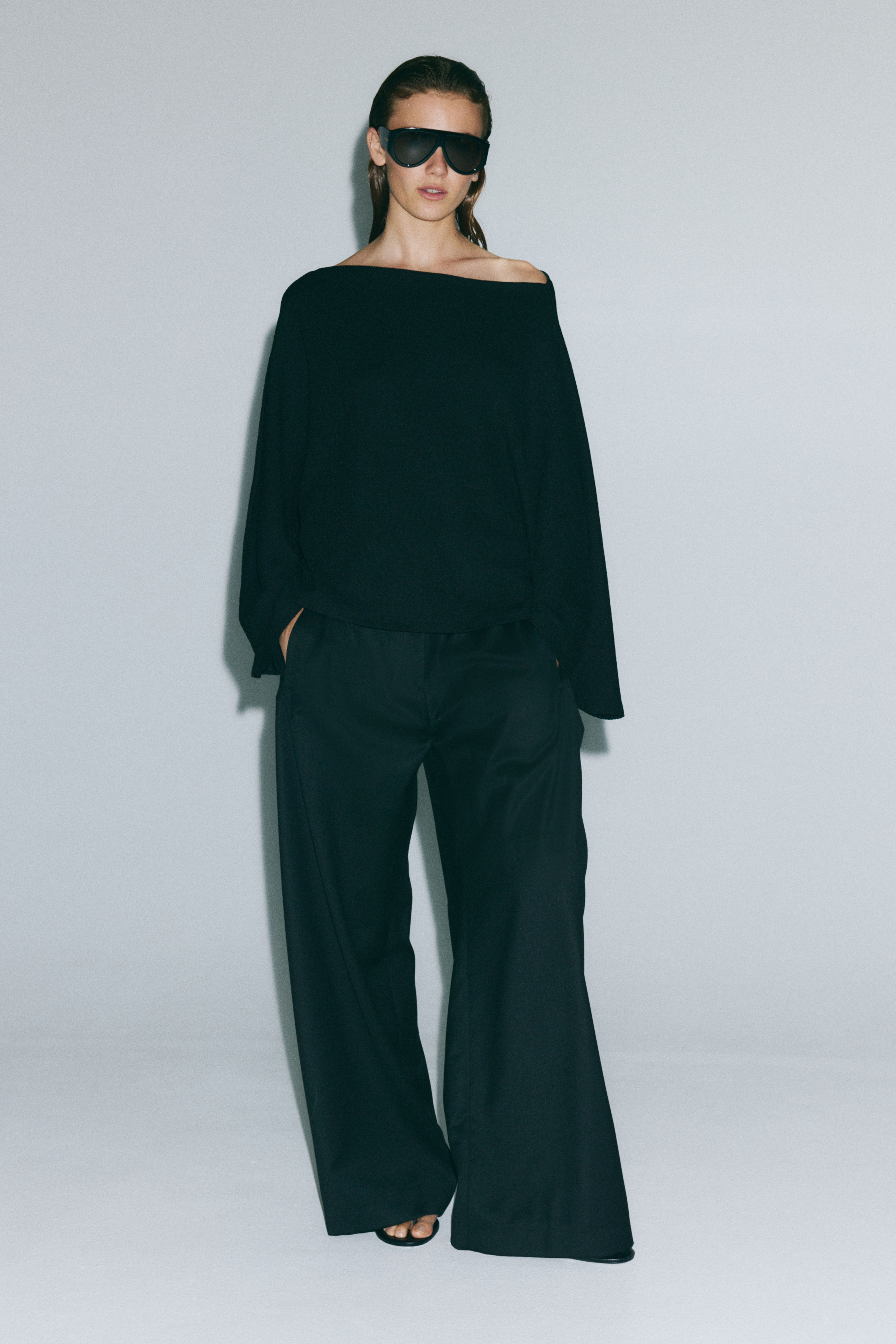 Crinkled Batwing-Sleeved Top