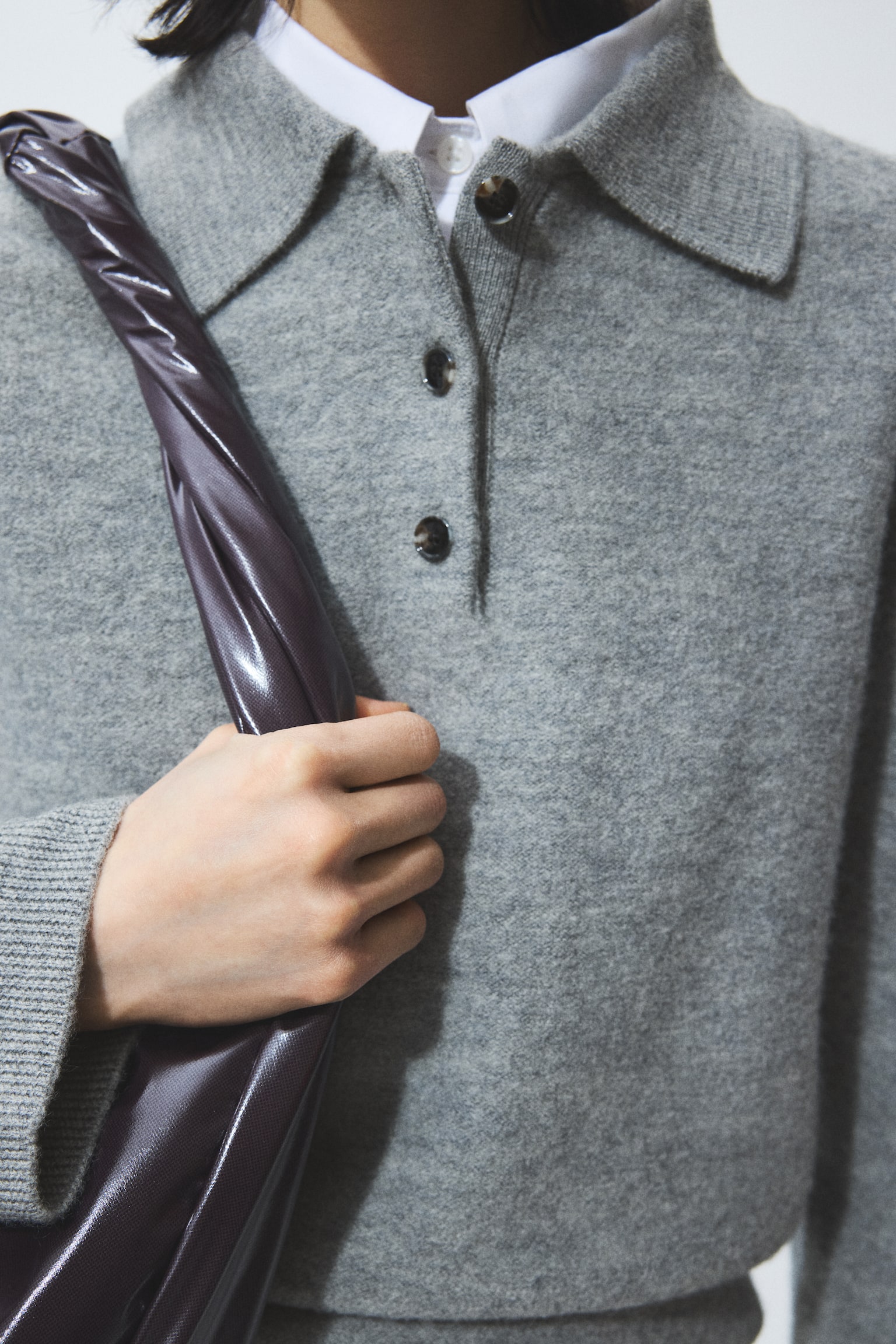 Wool polo jumper - Grey marl/Navy blue - 3