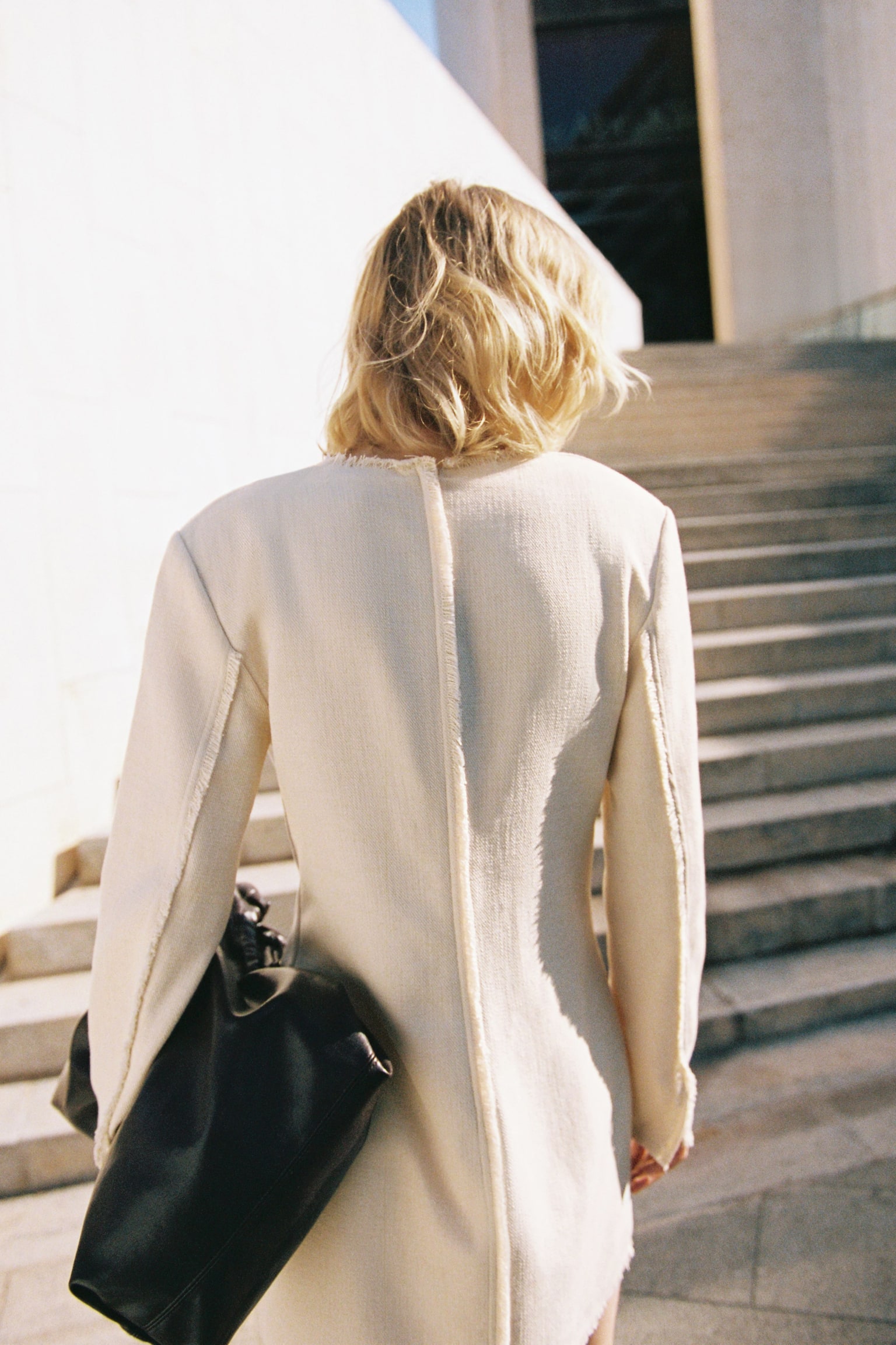 Frayed-edge twill dress - Light beige - 2