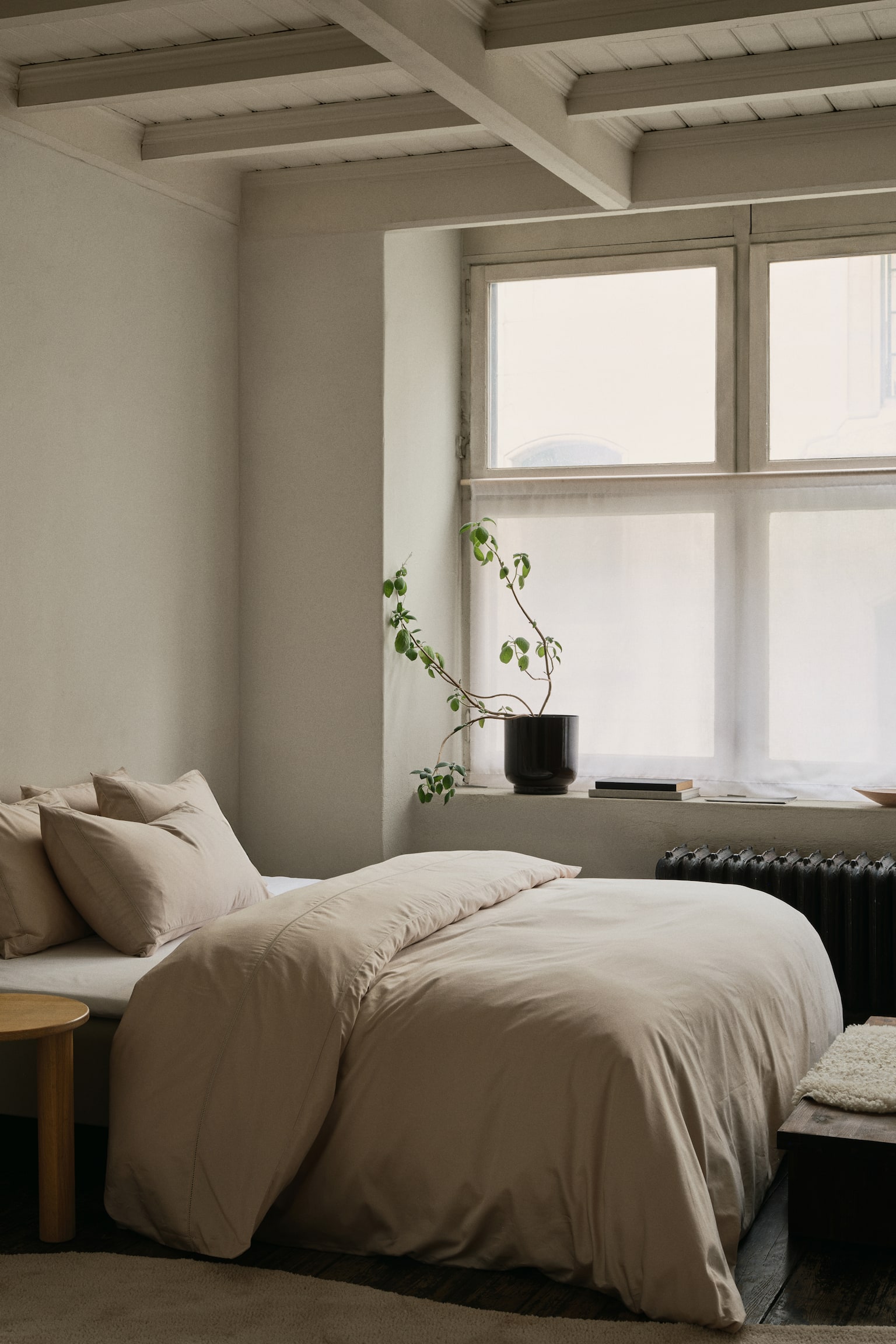 Egyptian cotton double/king duvet cover set - Light beige/White/Dark brown - 2