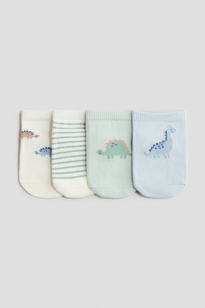 4-pack shaftless socks - Light green/Dinosaurs/Dusty blue/Bears/Navy blue/Sailing boat - 1